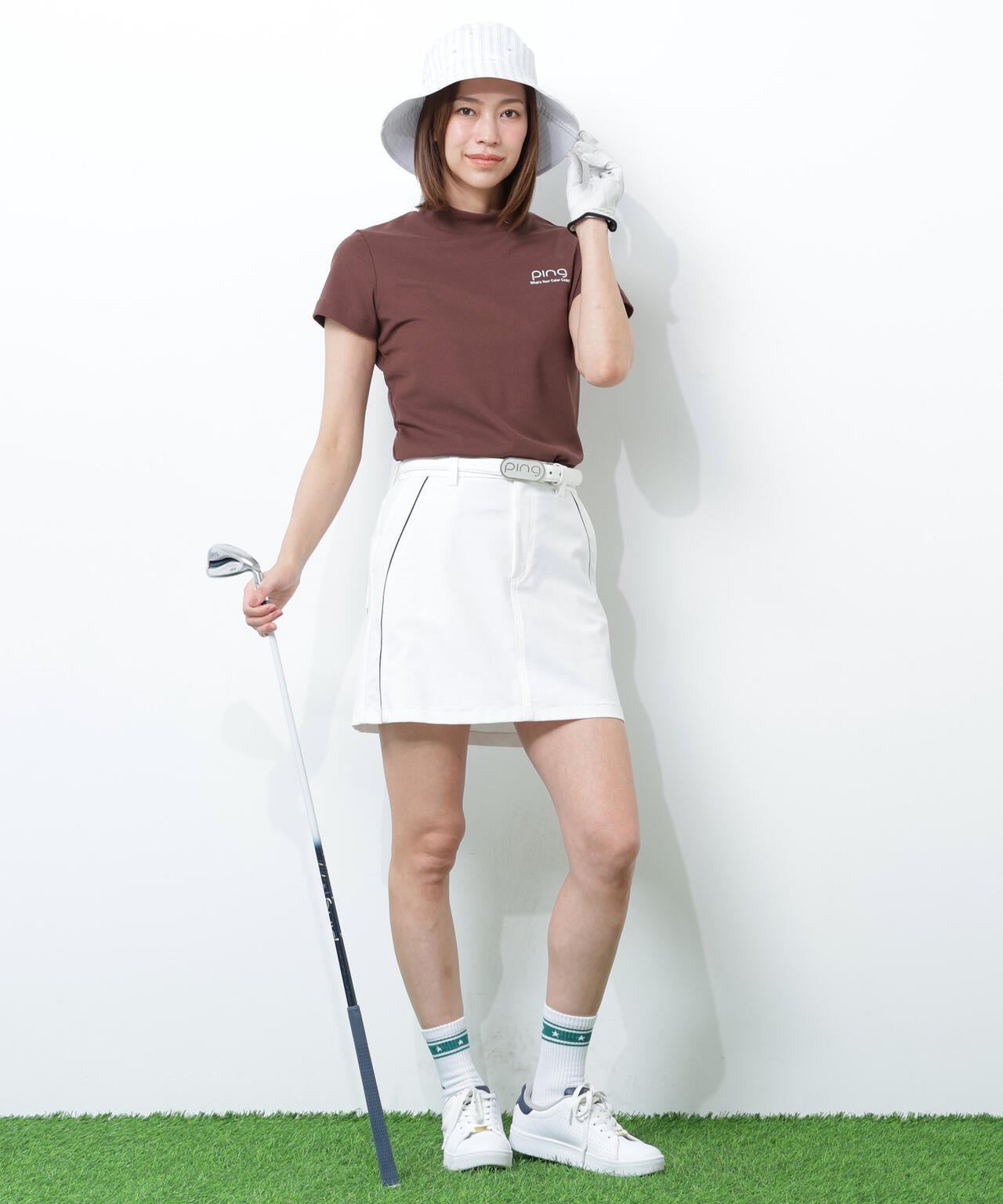【PING APPAREL】【10カラーシリーズ】PEカノコ半袖ハイネックシャツ ＜NATIVE＞ (LADIES)