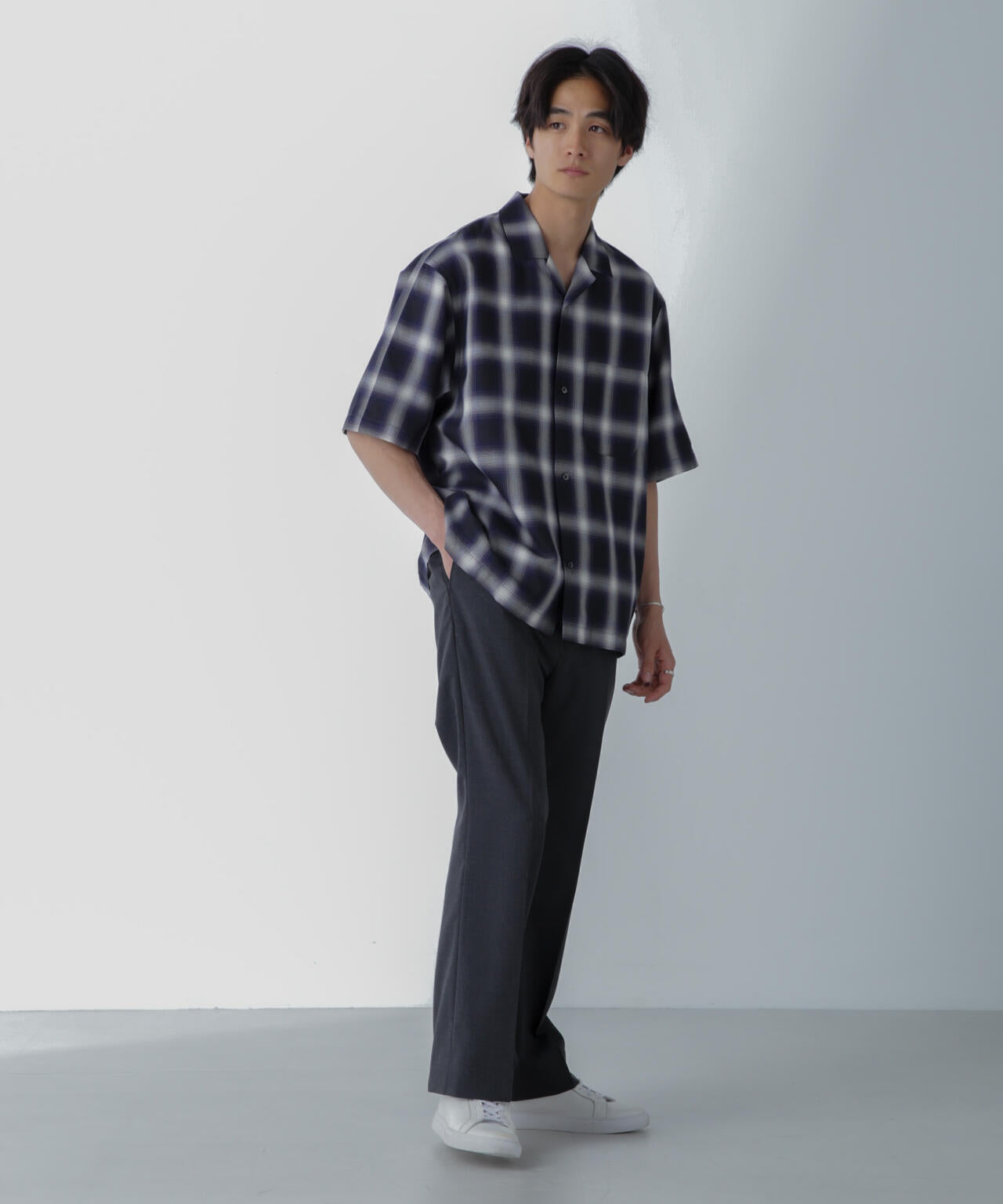 オンブレーチェックハーフスリーブシャツ