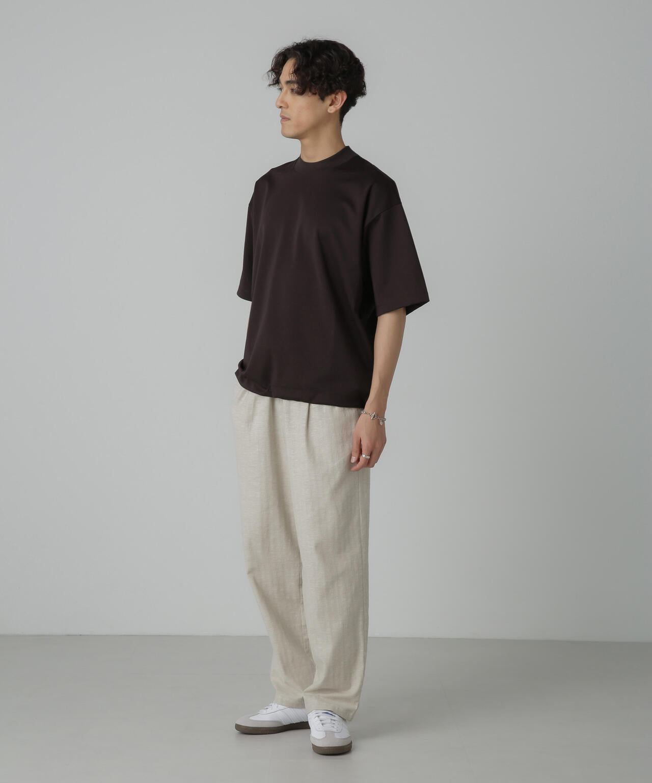 シルケットポンチワイドモックネックTシャツ