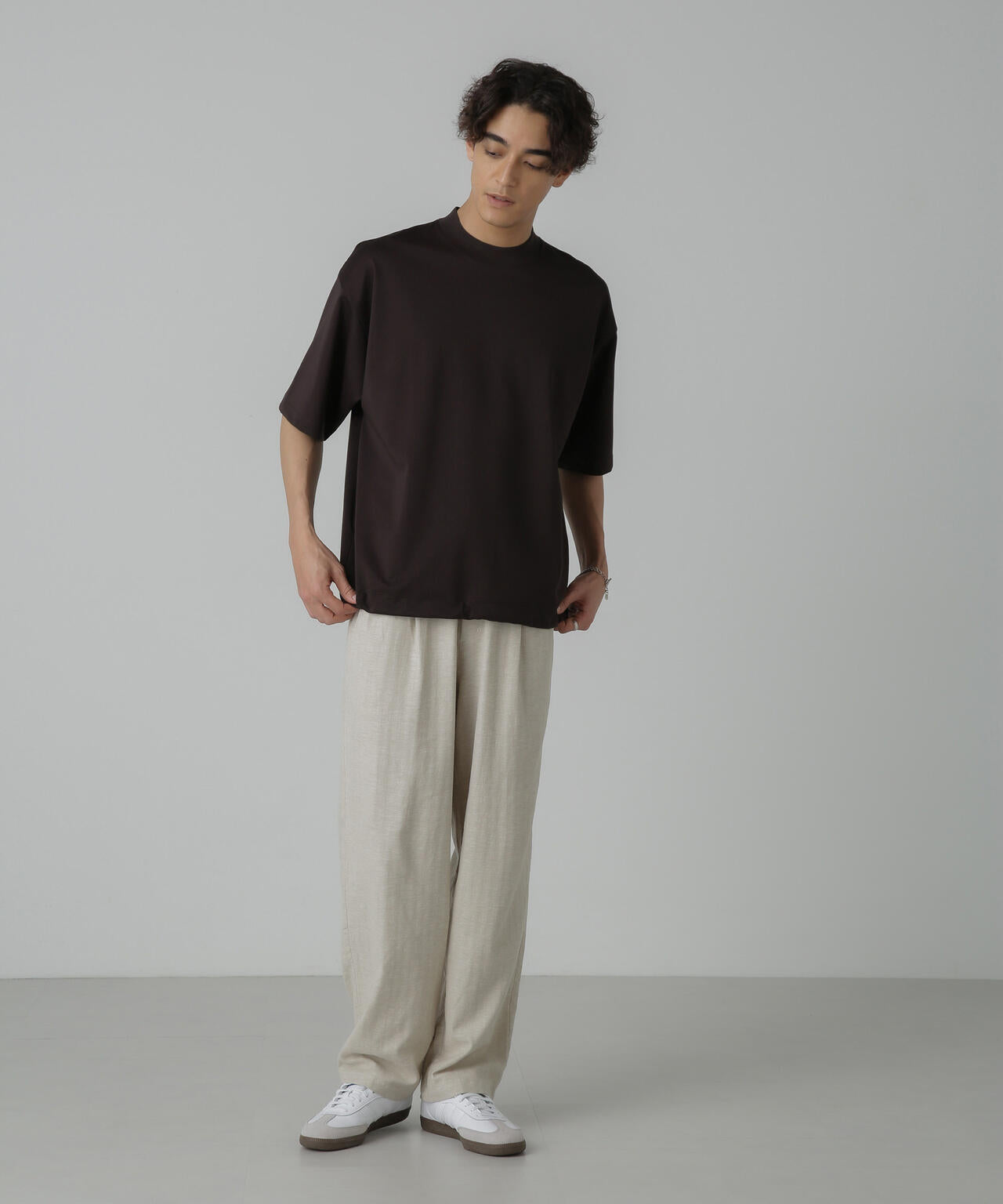 シルケットポンチワイドモックネックTシャツ
