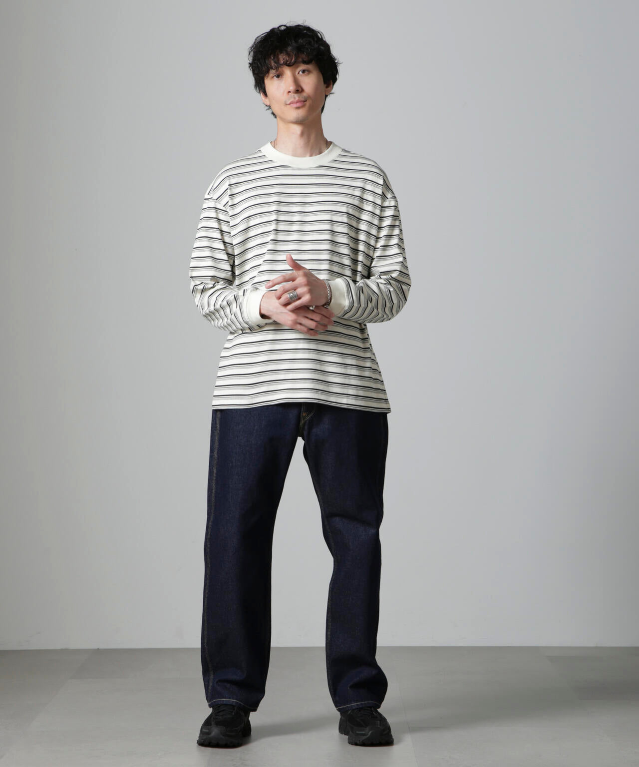 Anti Soaked(R)  ランダムボーダークルーネックTシャツ 長袖