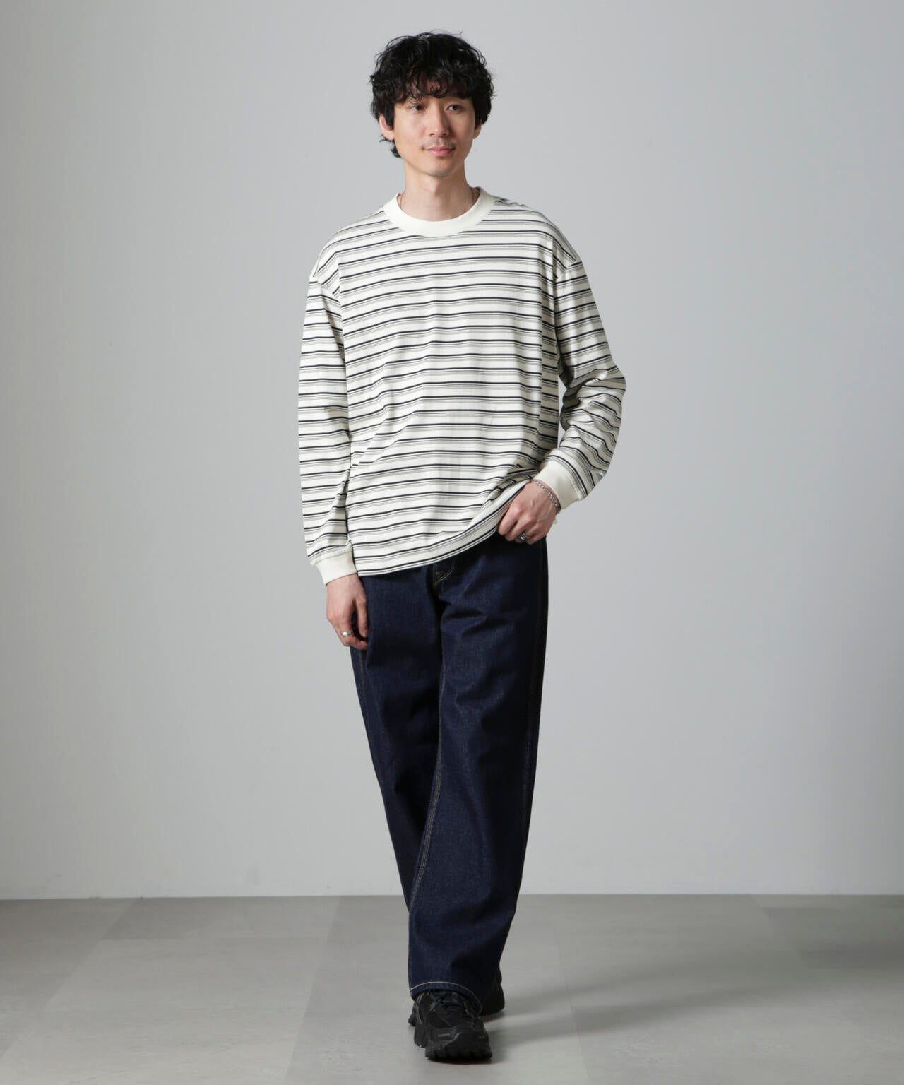 Anti Soaked(R)  ランダムボーダークルーネックTシャツ 長袖