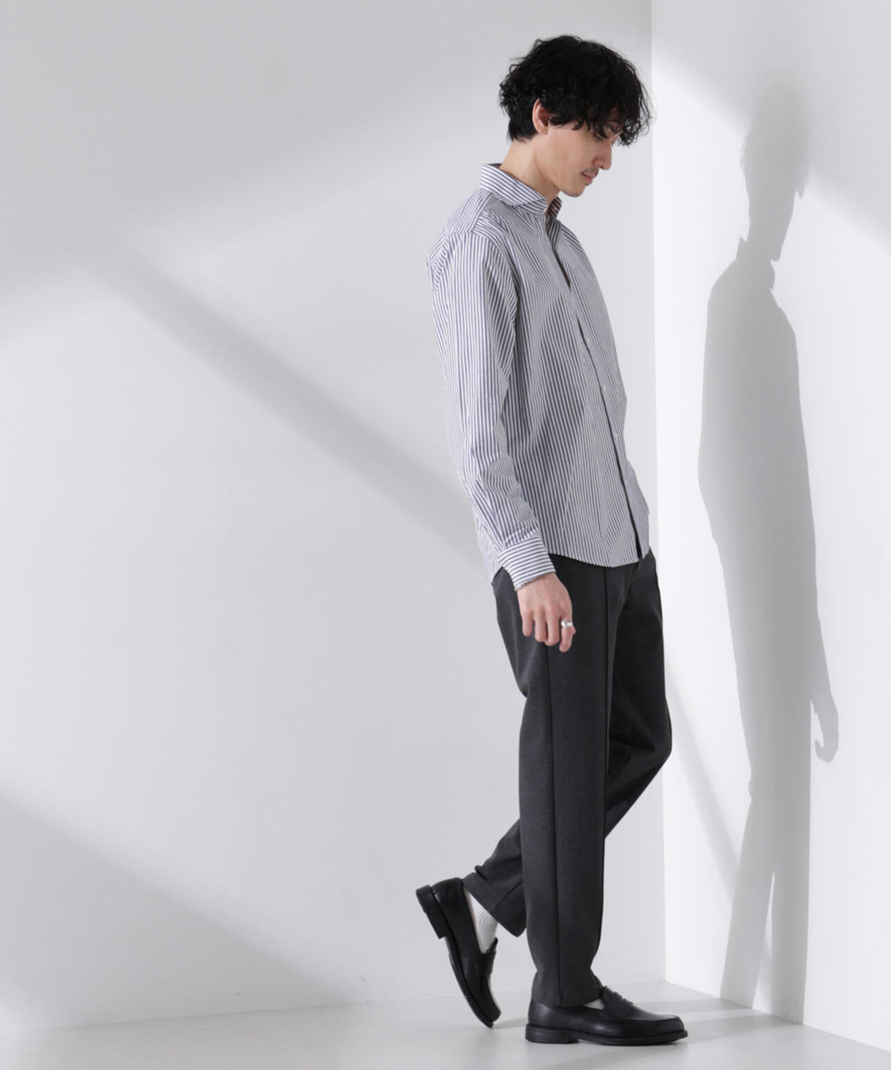 ｢N shirt｣Anti Soaked(R) 汗染み防止ホリゾンタルカラーシャツ長袖