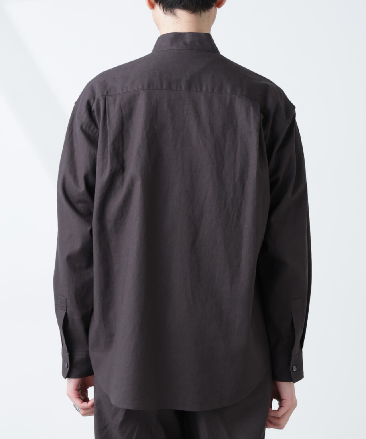 「BELGIUM LINEN FABRICS」リネンコットンスタンドカラーシャツ