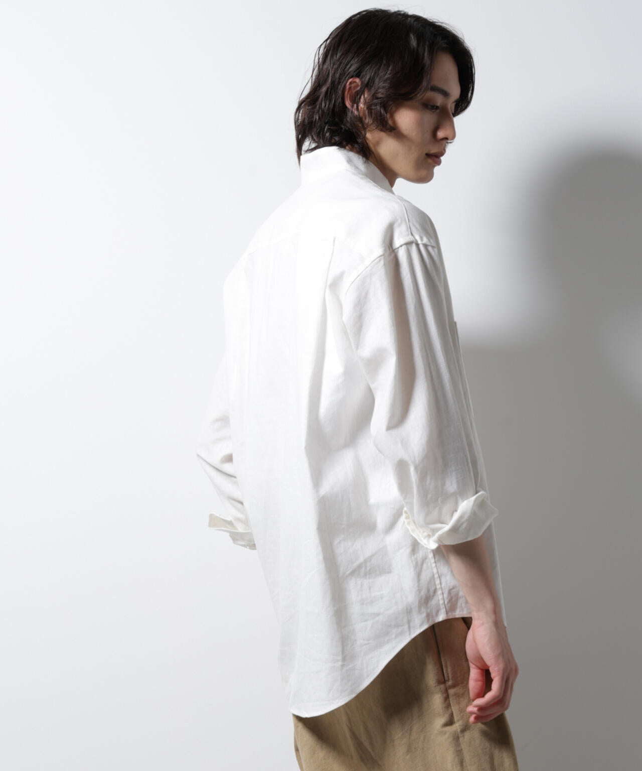 「BELGIUM LINEN FABRICS」リネンコットンスタンドカラーシャツ