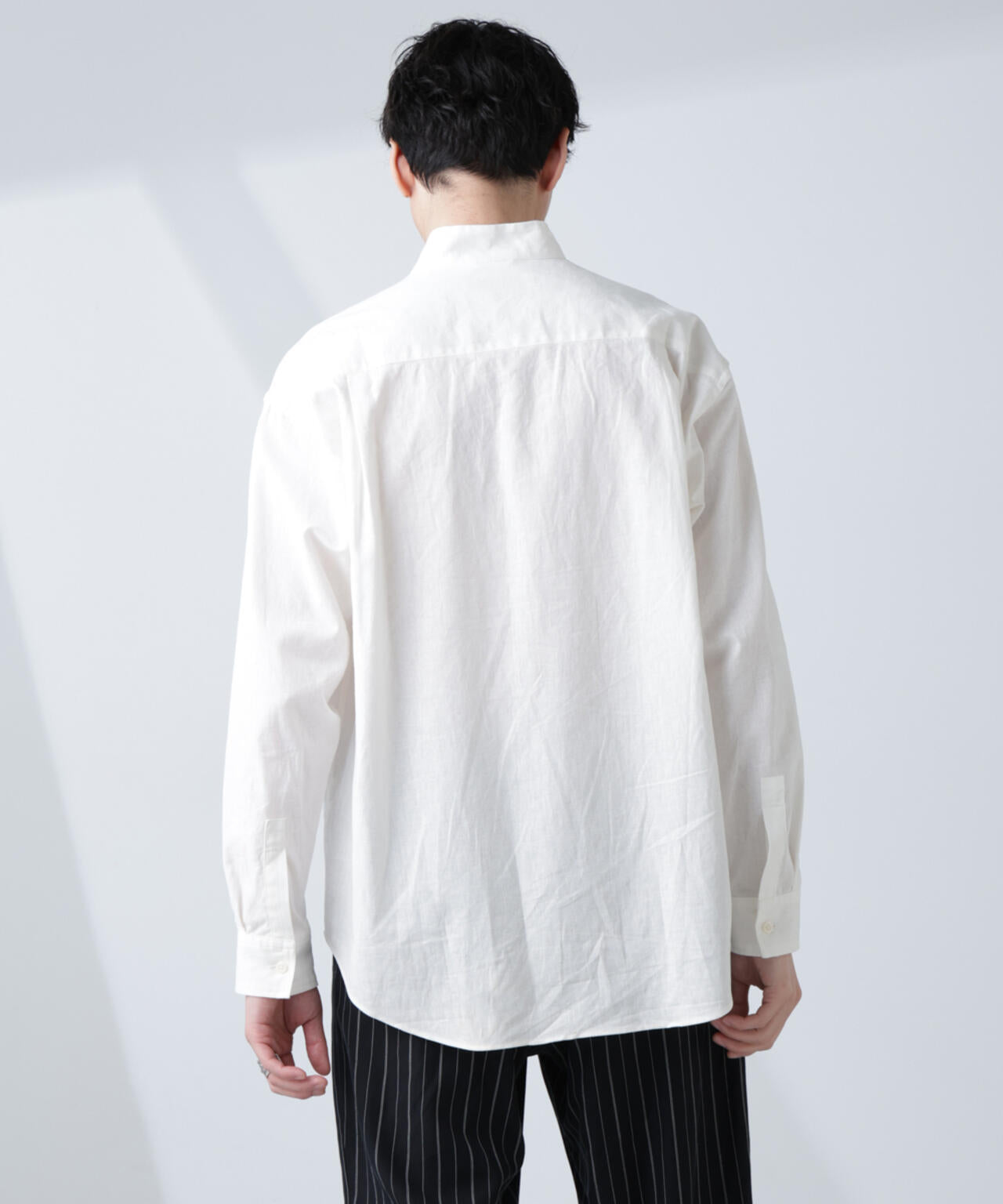 「BELGIUM LINEN FABRICS」リネンコットンスタンドカラーシャツ