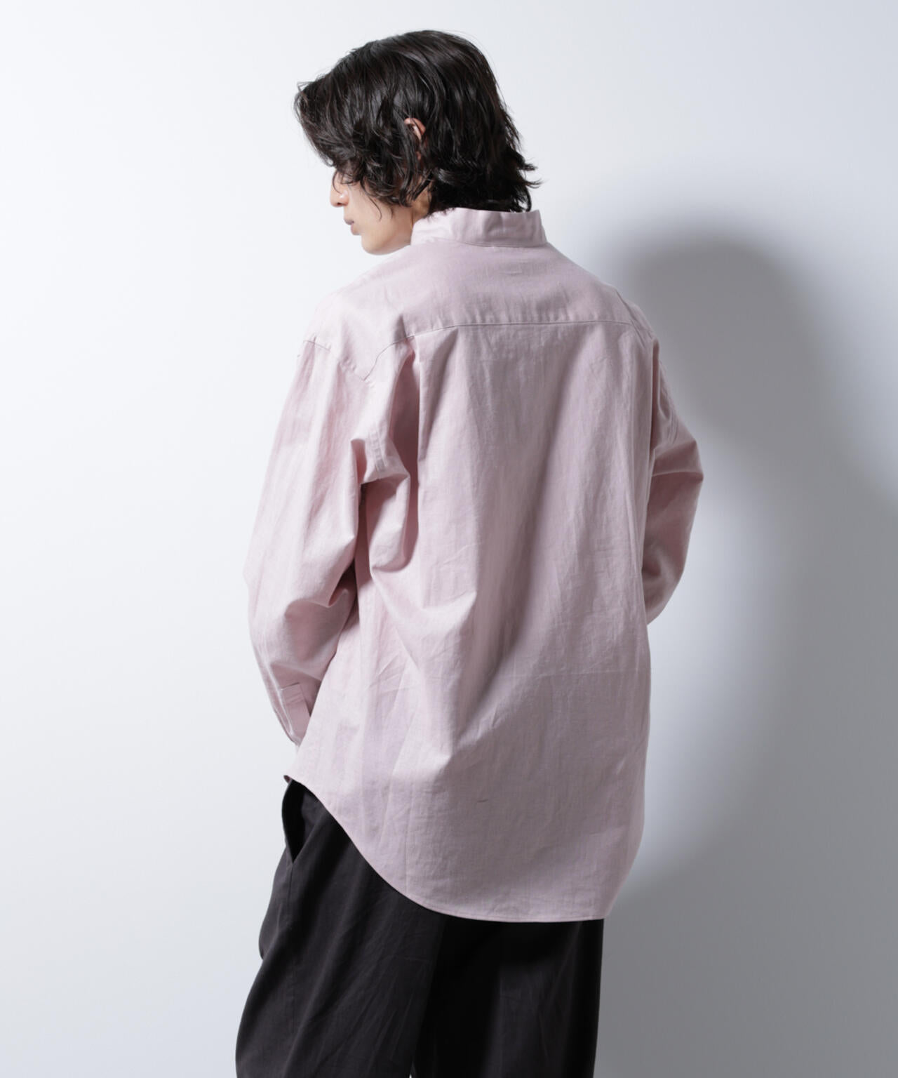 「BELGIUM LINEN FABRICS」リネンコットンスタンドカラーシャツ