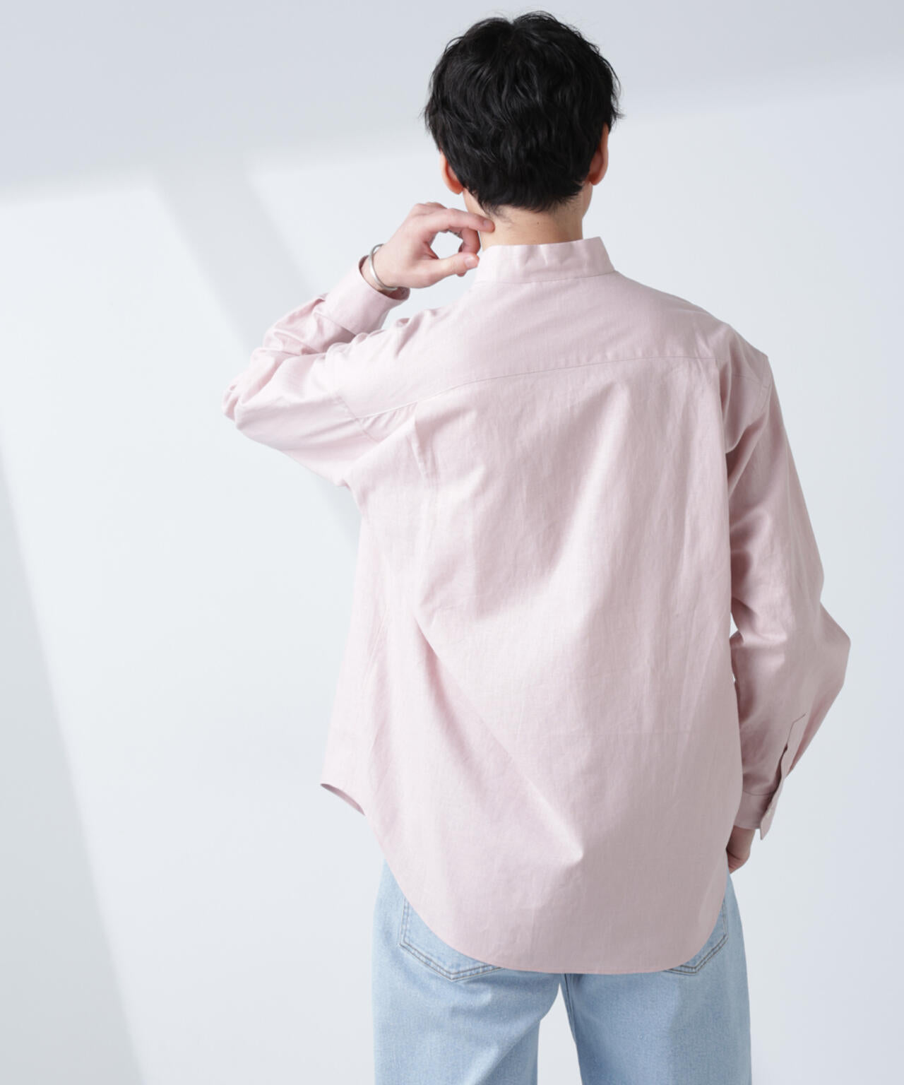 「BELGIUM LINEN FABRICS」リネンコットンスタンドカラーシャツ
