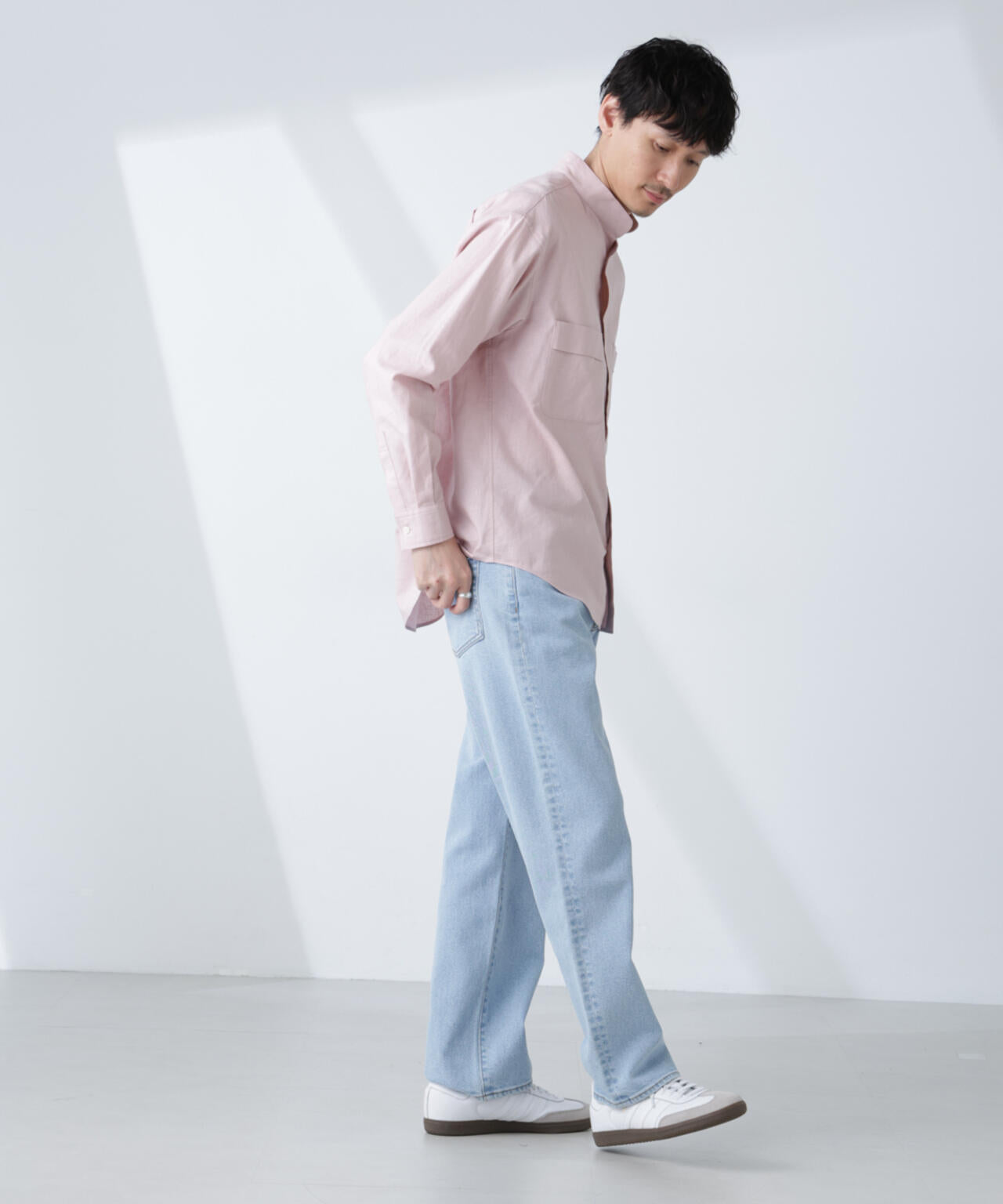 「BELGIUM LINEN FABRICS」リネンコットンスタンドカラーシャツ