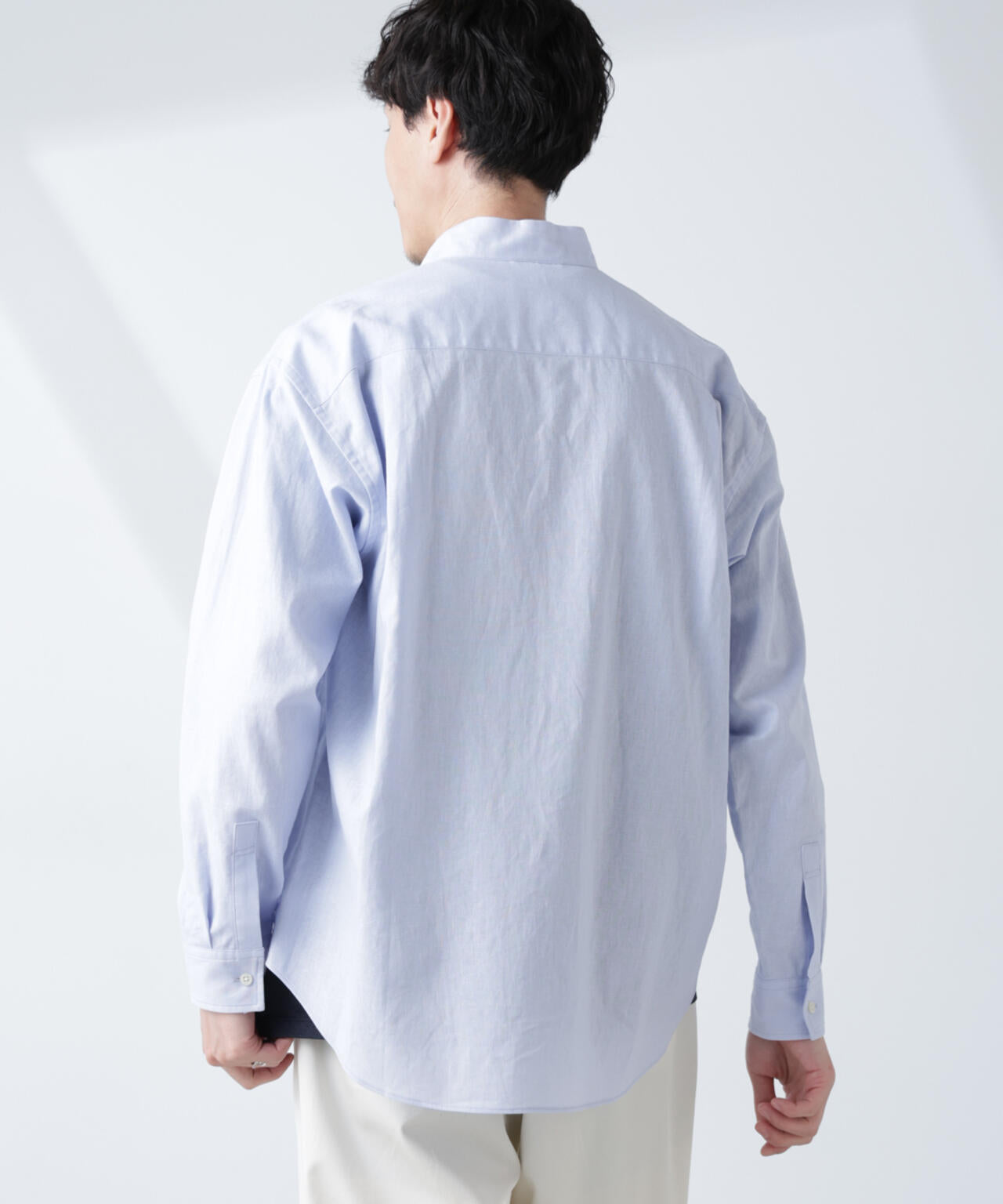 「BELGIUM LINEN FABRICS」リネンコットンスタンドカラーシャツ