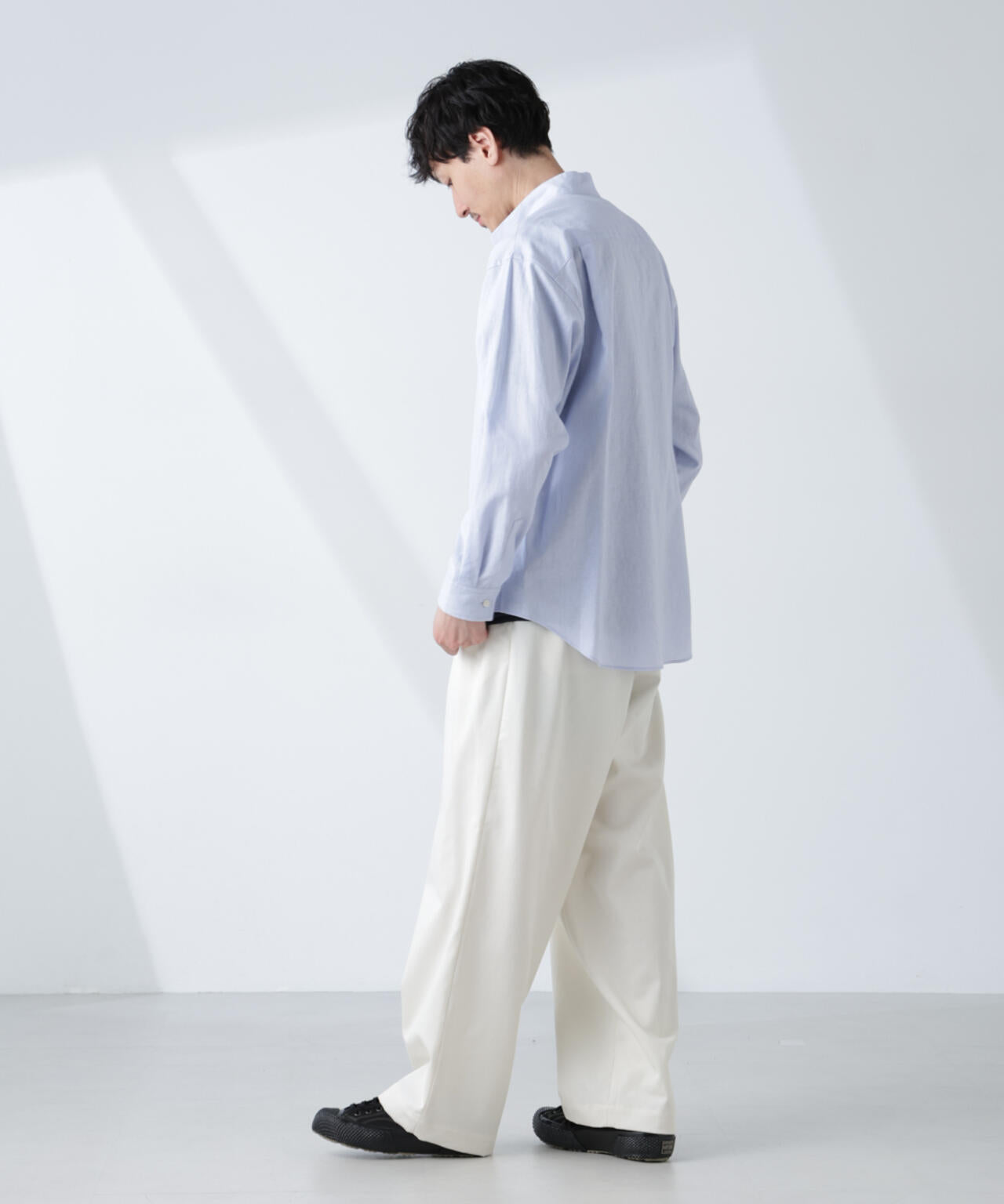 「BELGIUM LINEN FABRICS」リネンコットンスタンドカラーシャツ