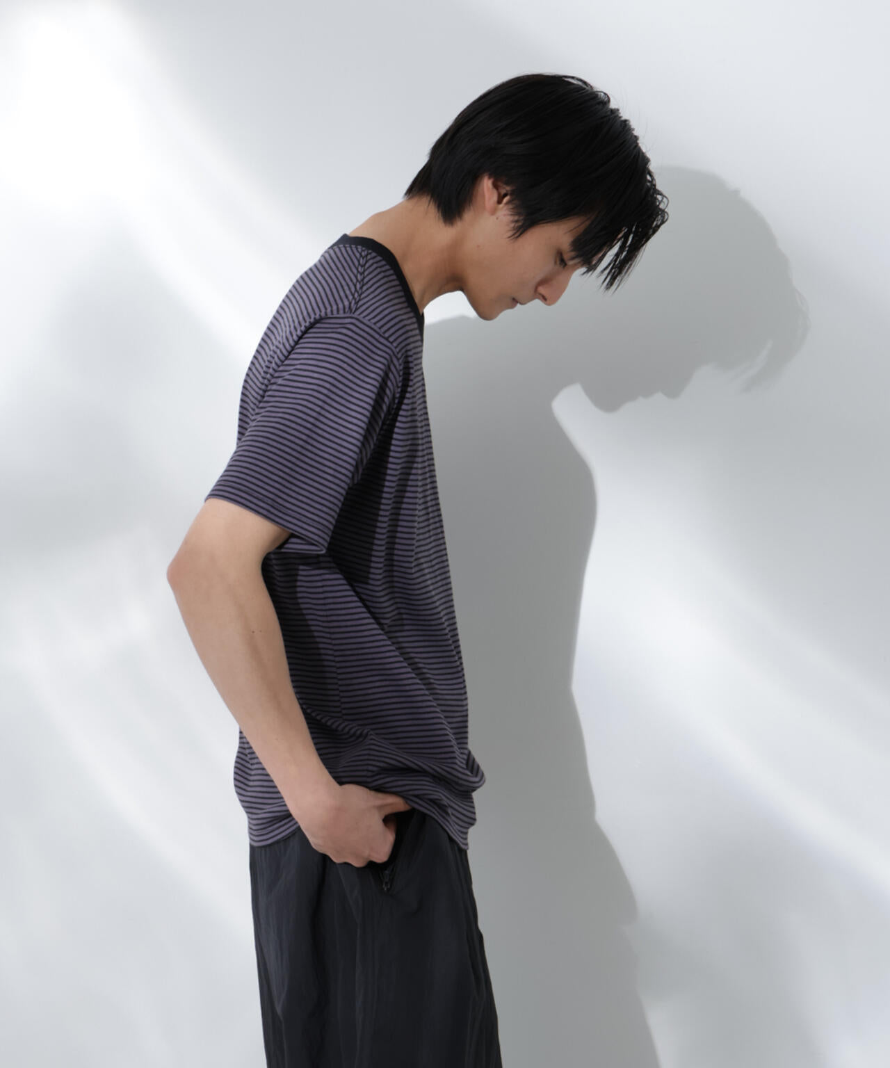 Anti Soaked(R)  汗染み防止 ボーダーミドルシルエットTシャツ