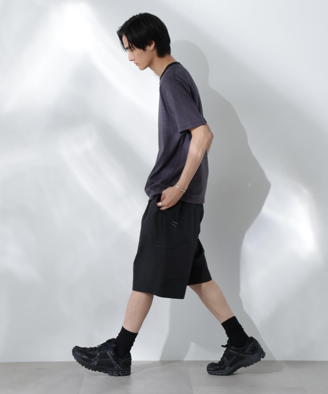 Anti Soaked(R)  汗染み防止 ボーダーミドルシルエットTシャツ