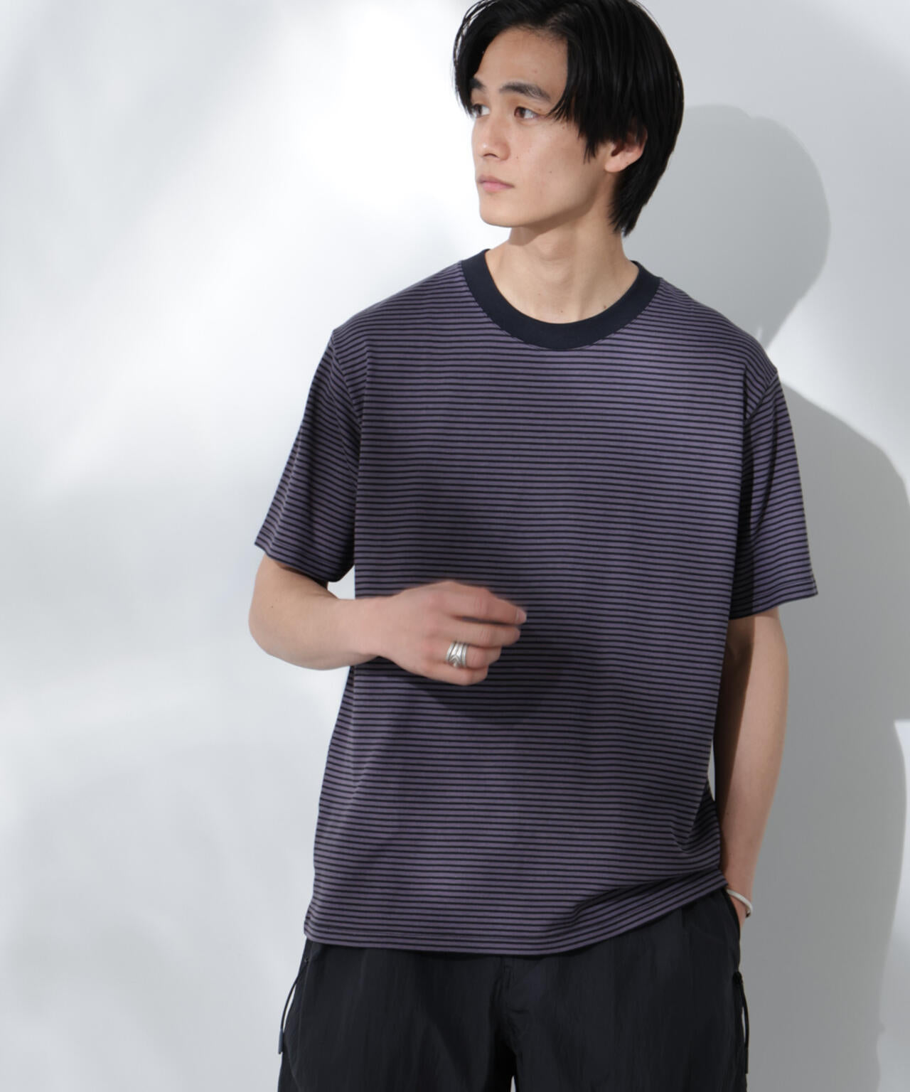 Anti Soaked(R)  汗染み防止 ボーダーミドルシルエットTシャツ