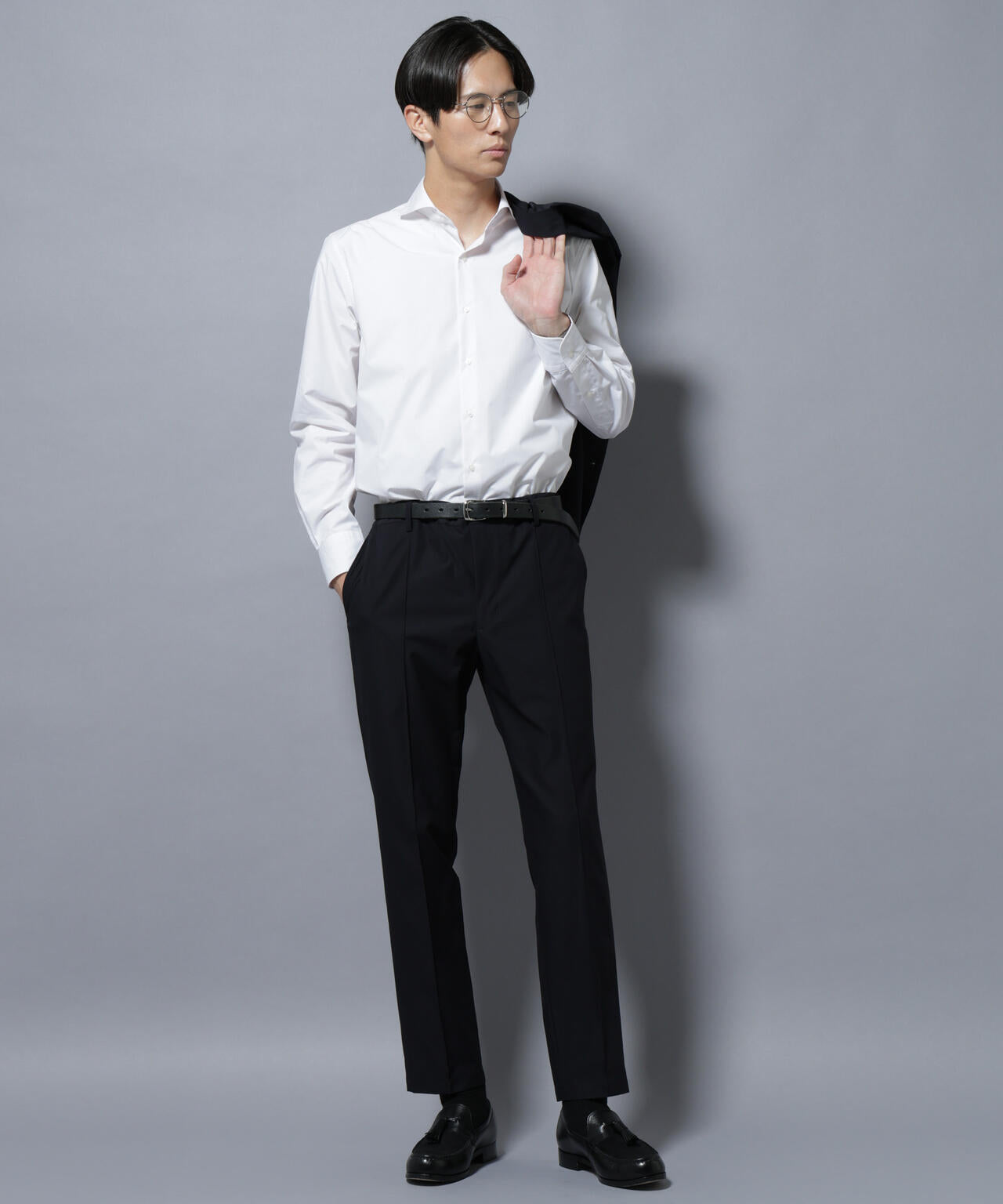 「N shirt」Anti Soaked(R)汗染み防止ホリゾンタルカラーシャツ長袖
