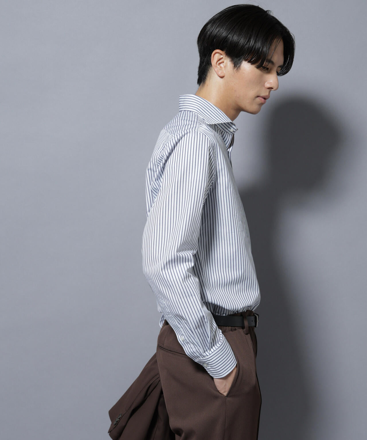 「N shirt」Anti Soaked(R)汗染み防止ホリゾンタルカラーシャツ長袖