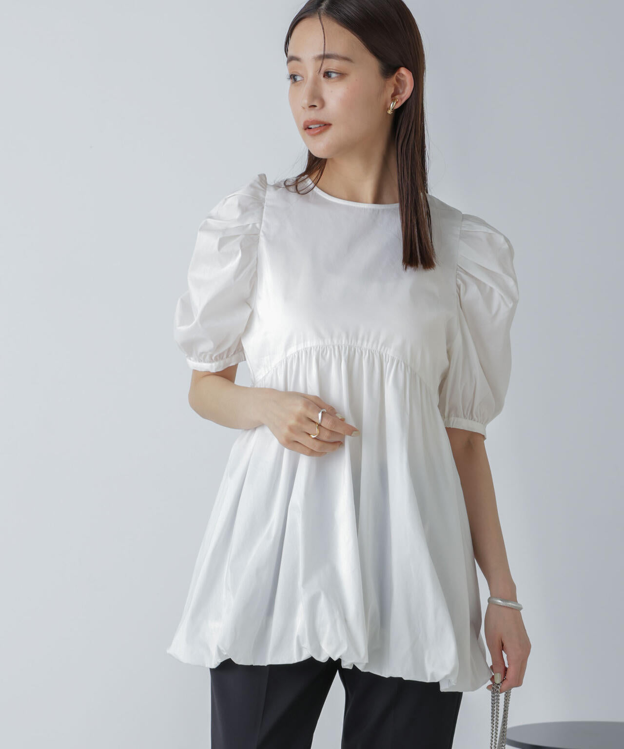 「星玲奈×NANO universe」タックスリーブバルーンブラウス