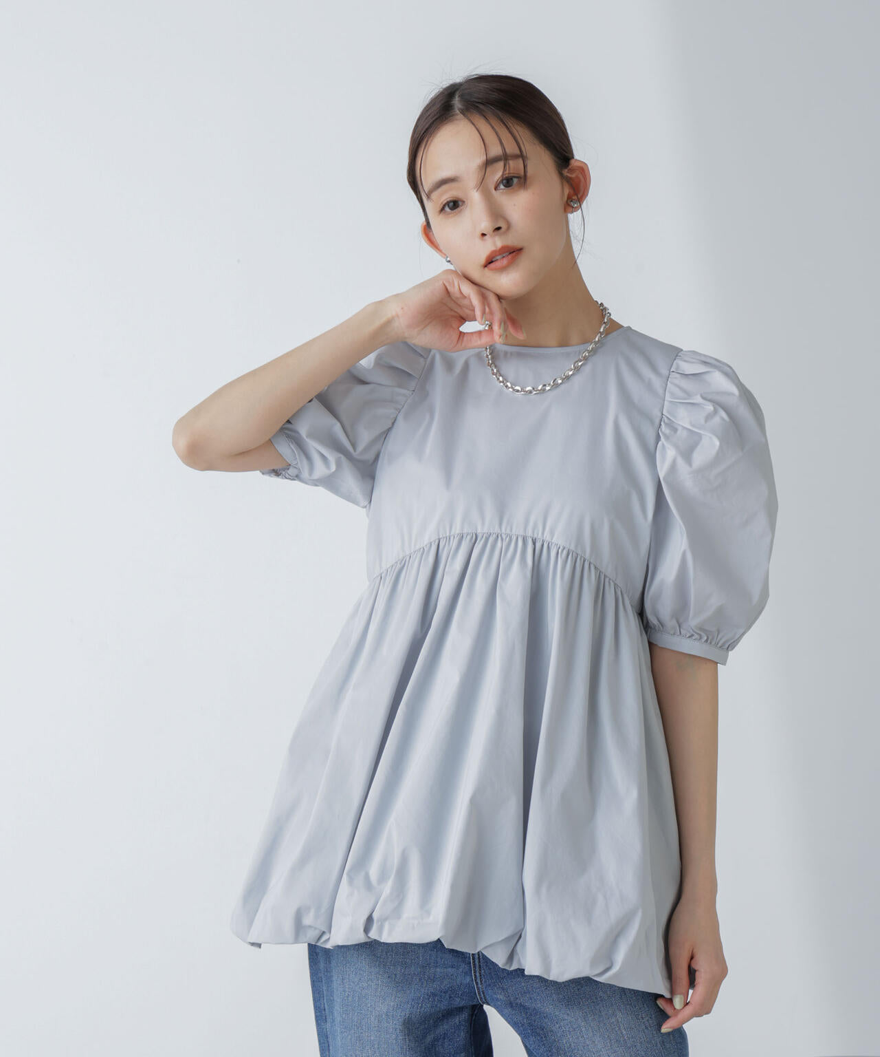 「星玲奈×NANO universe」タックスリーブバルーンブラウス