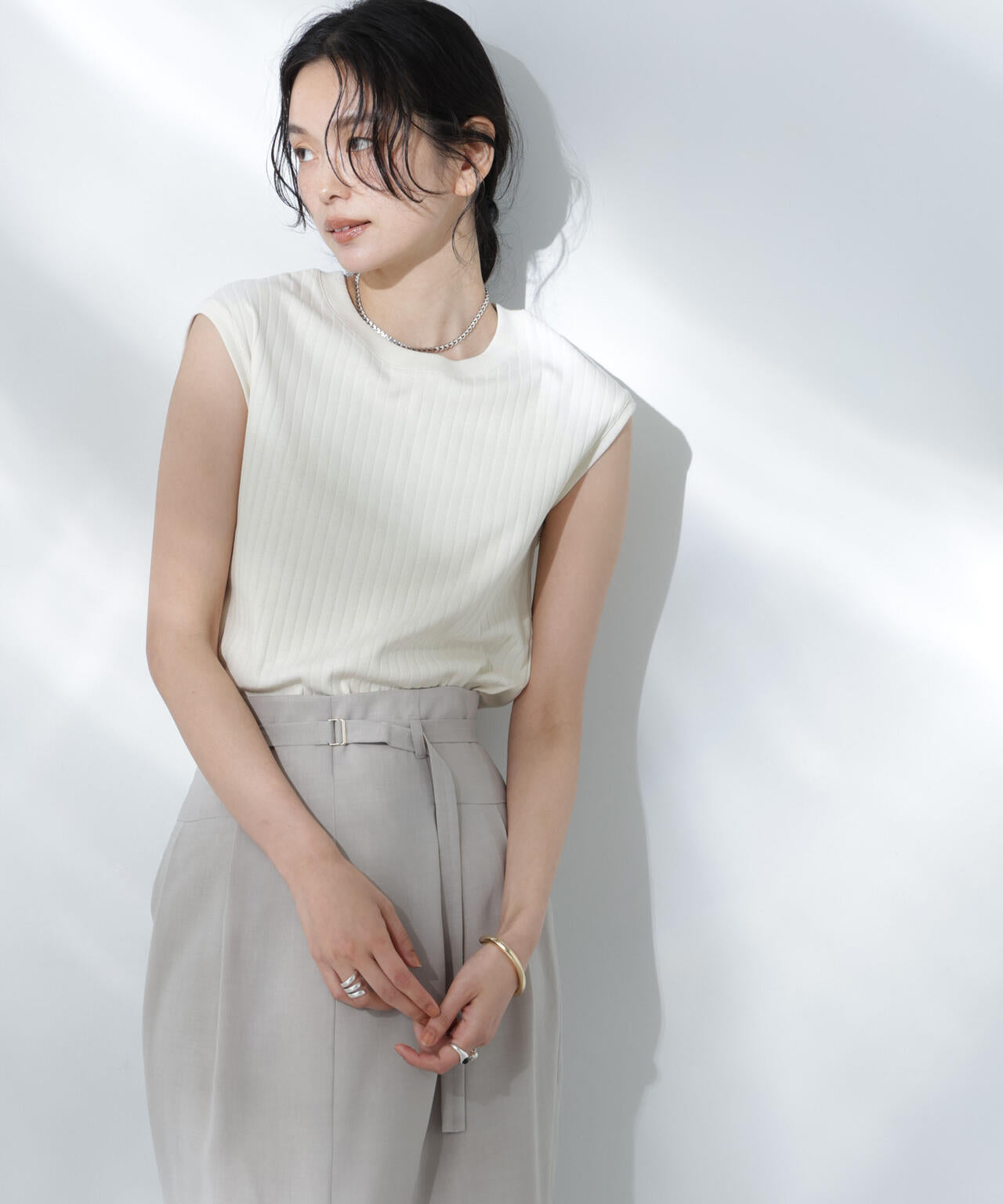 Anti Soaked(R) 汗染み防止リブノースリーブTシャツ（セットアップ可）