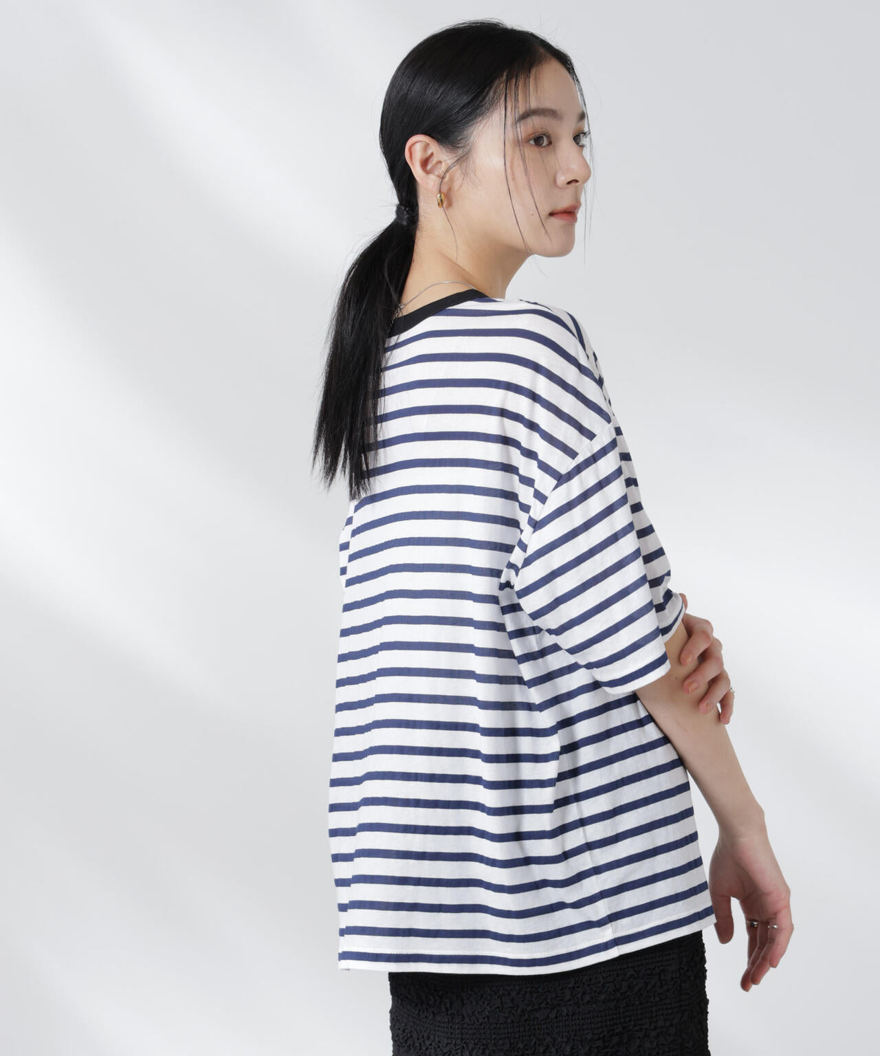ボーダーシアーコットンTシャツ