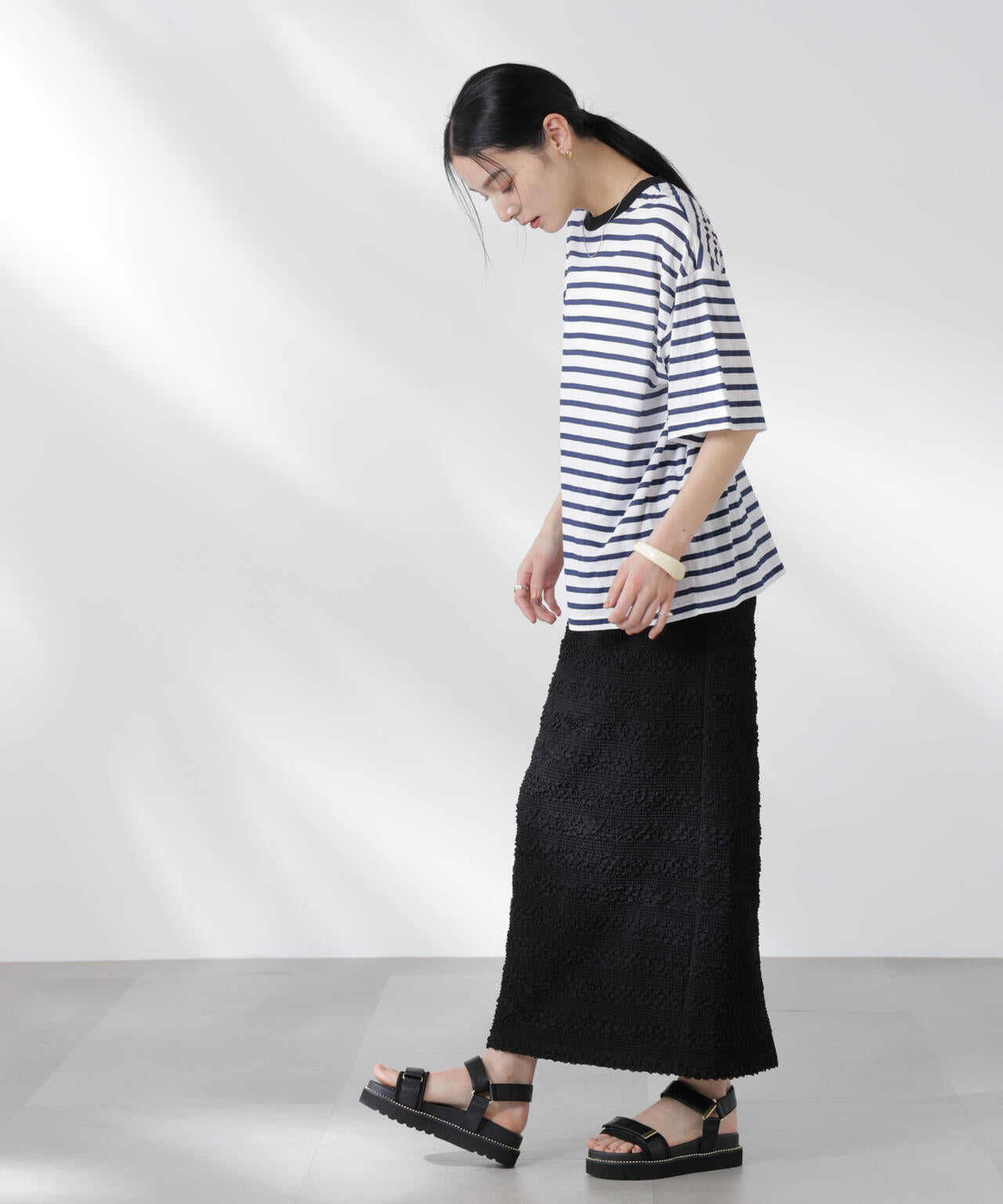 ボーダーシアーコットンTシャツ
