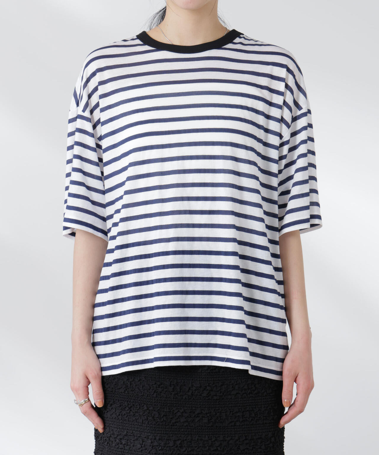 ボーダーシアーコットンTシャツ