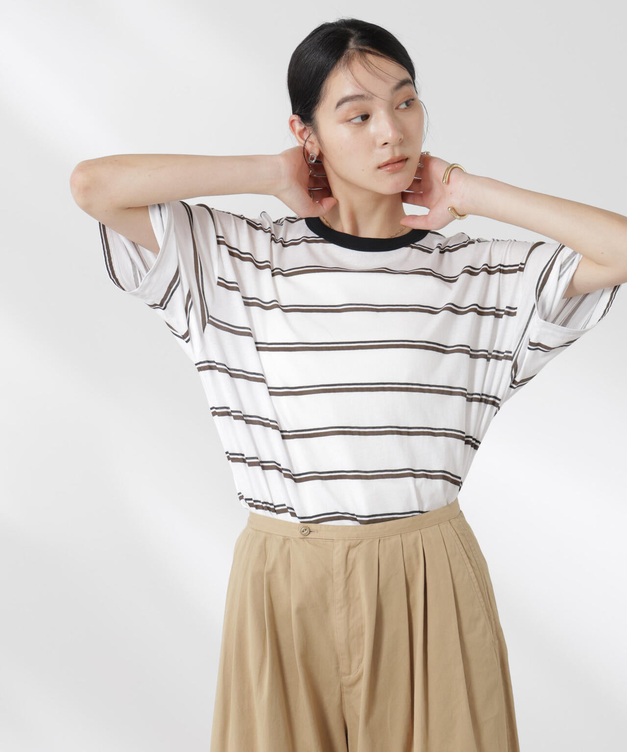 ボーダーシアーコットンTシャツ