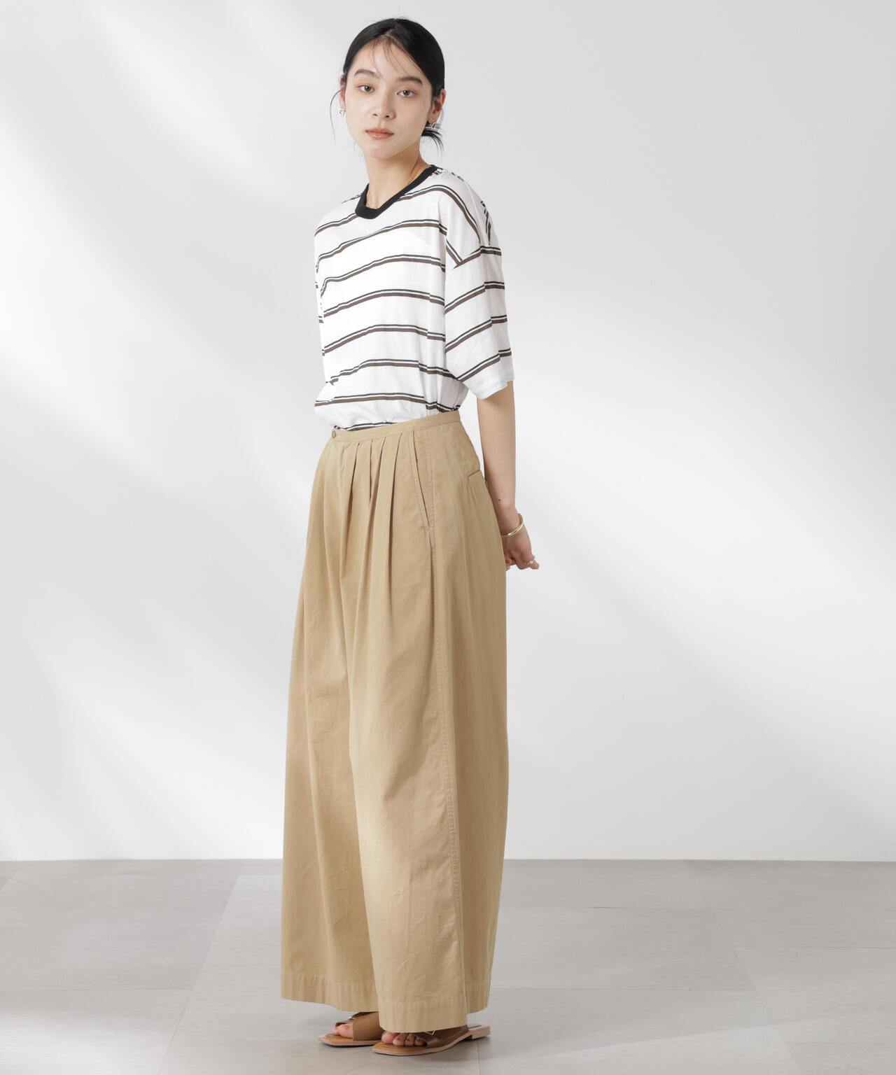 ボーダーシアーコットンTシャツ