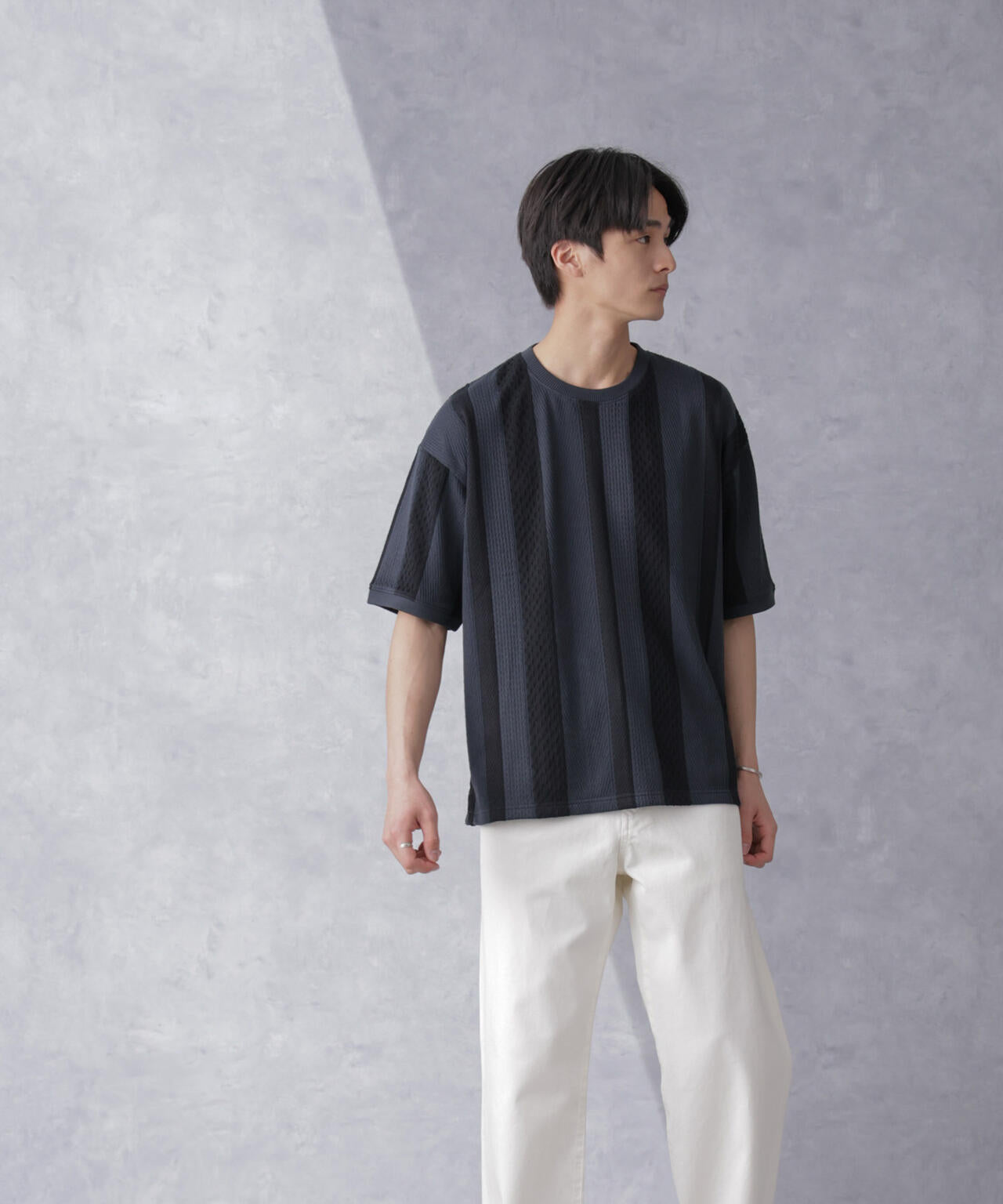 ストライプジャガードTシャツ 半袖