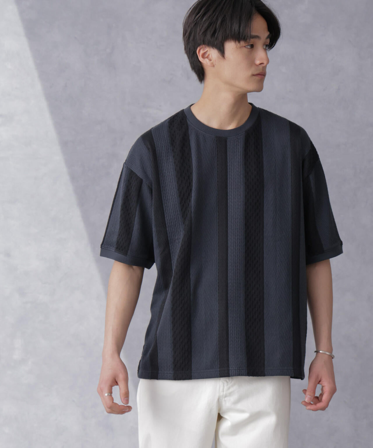 ストライプジャガードTシャツ 半袖