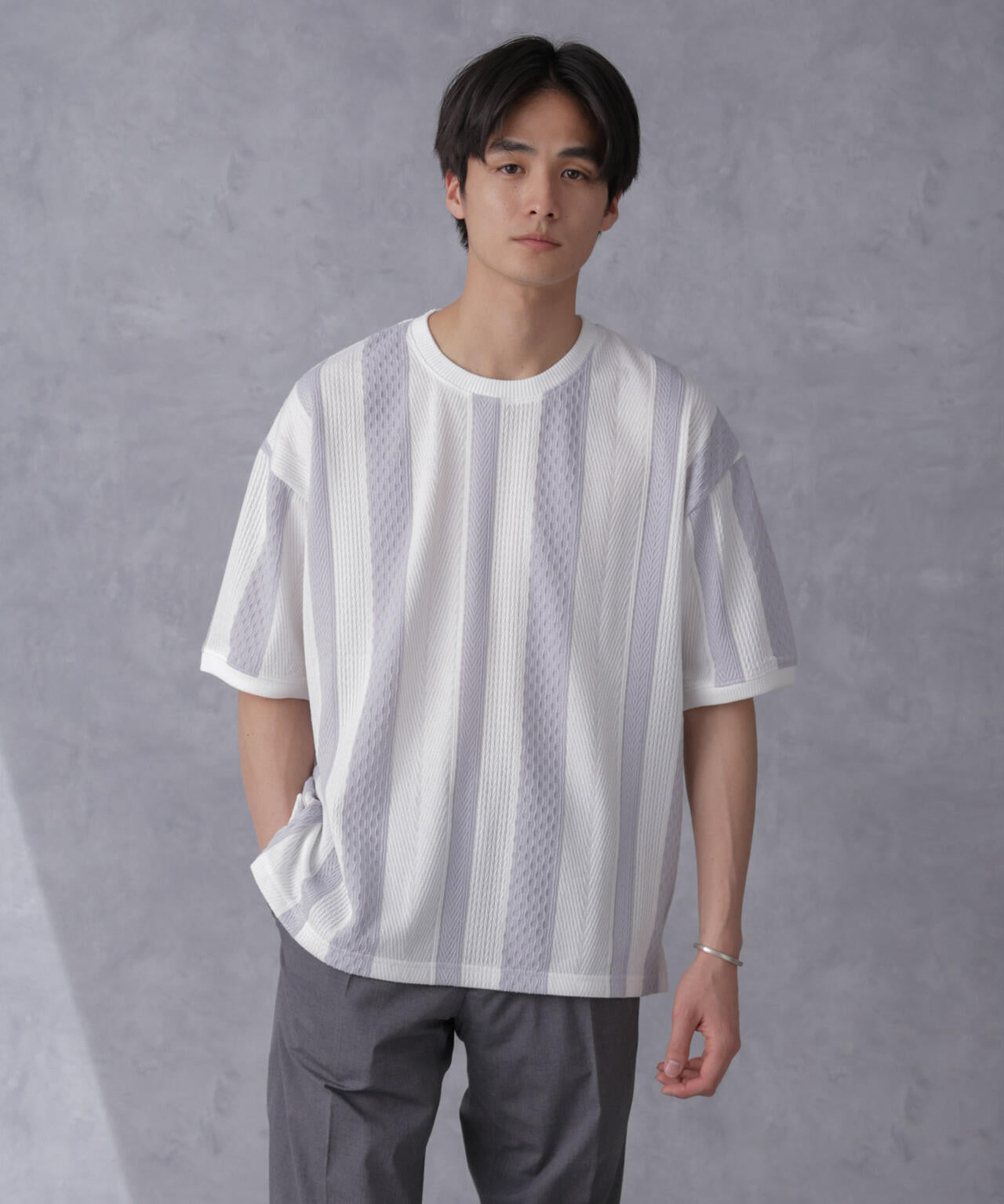 ストライプジャガードTシャツ 半袖