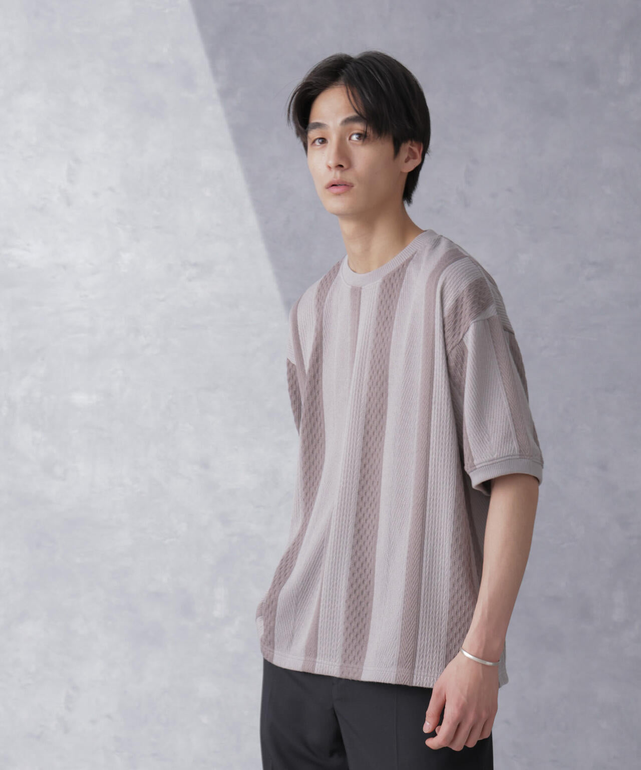 ストライプジャガードTシャツ 半袖