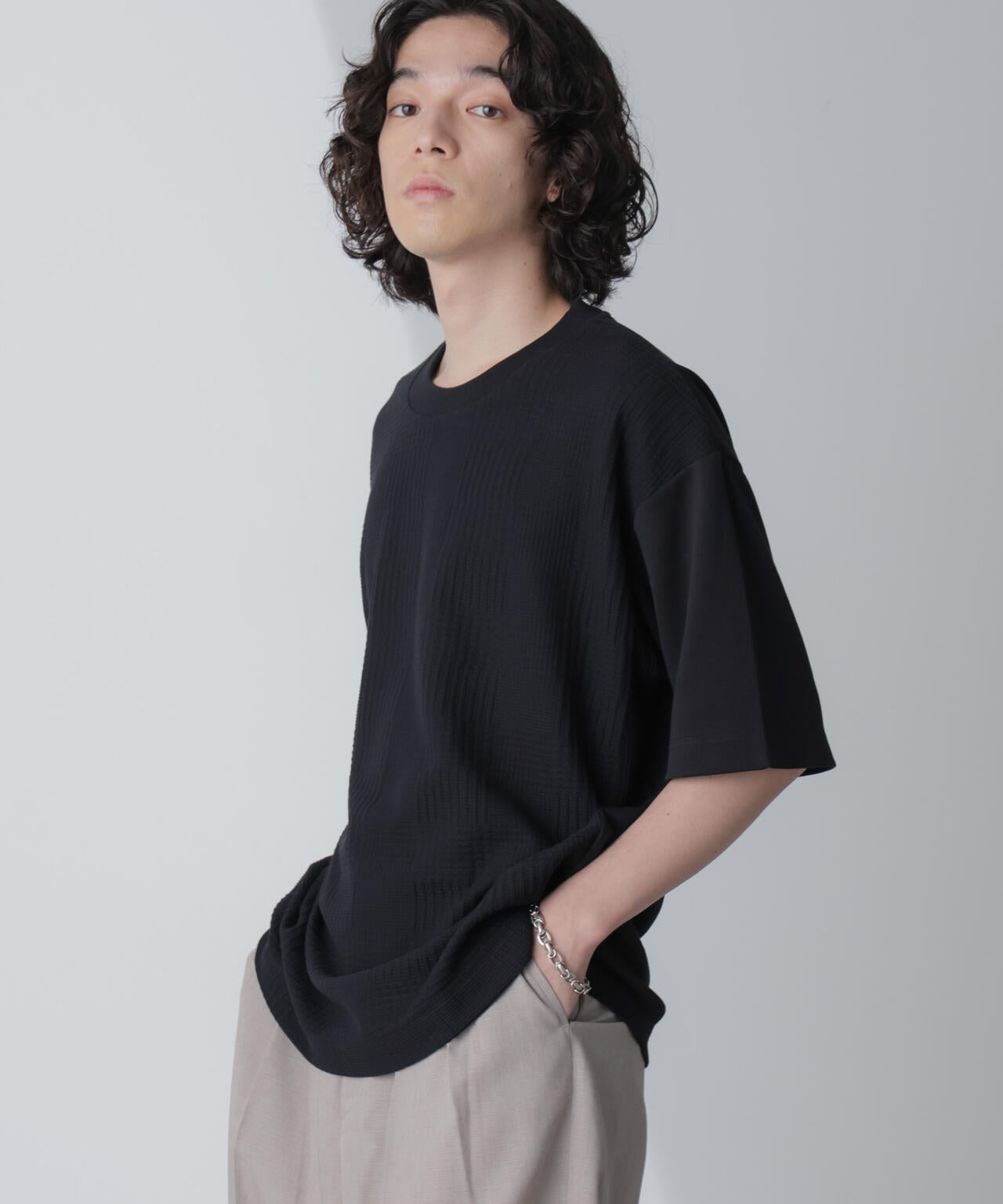 リンクスジャガードコンビTシャツ 半袖