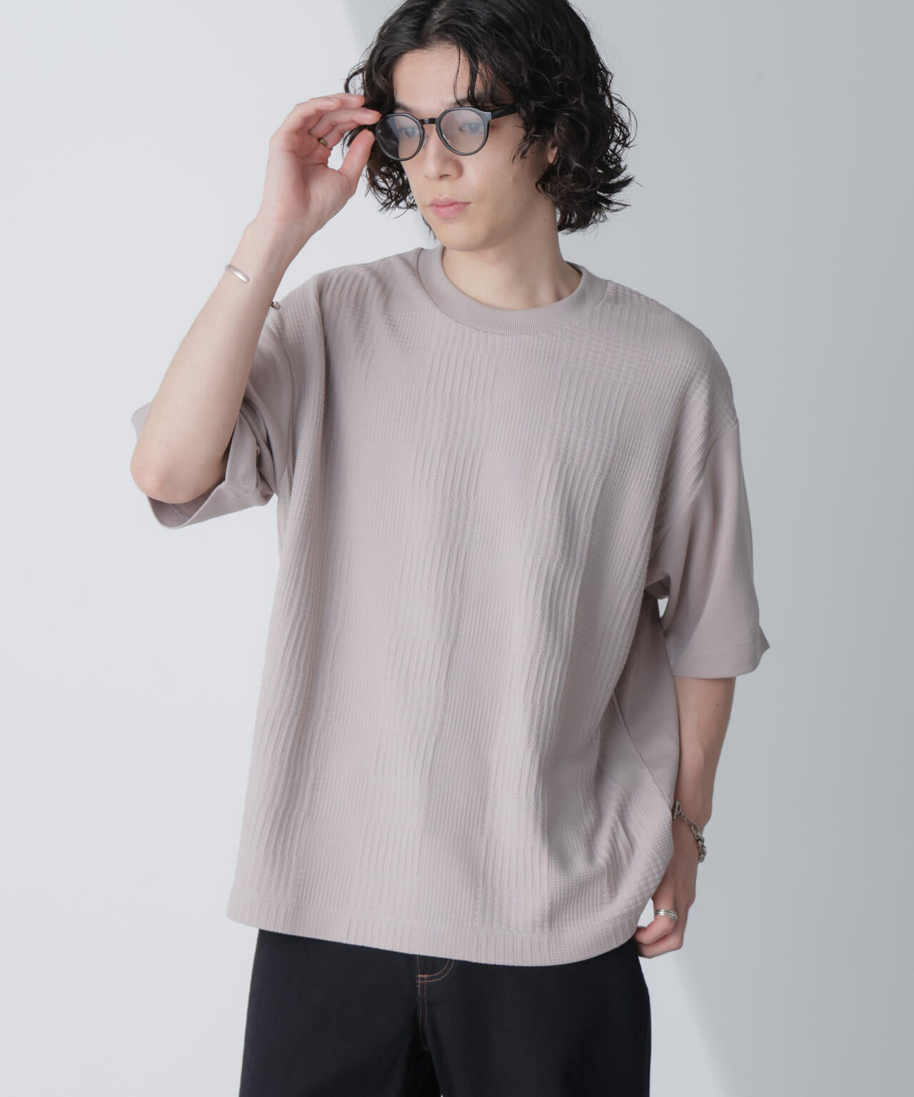 リンクスジャガードコンビTシャツ 半袖