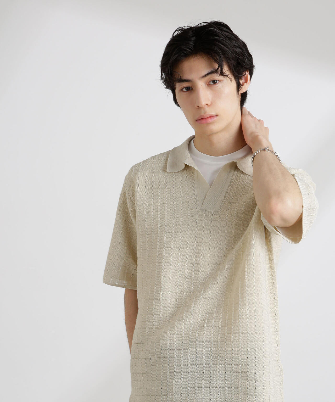 透かし編みスキッパーニット 半袖
