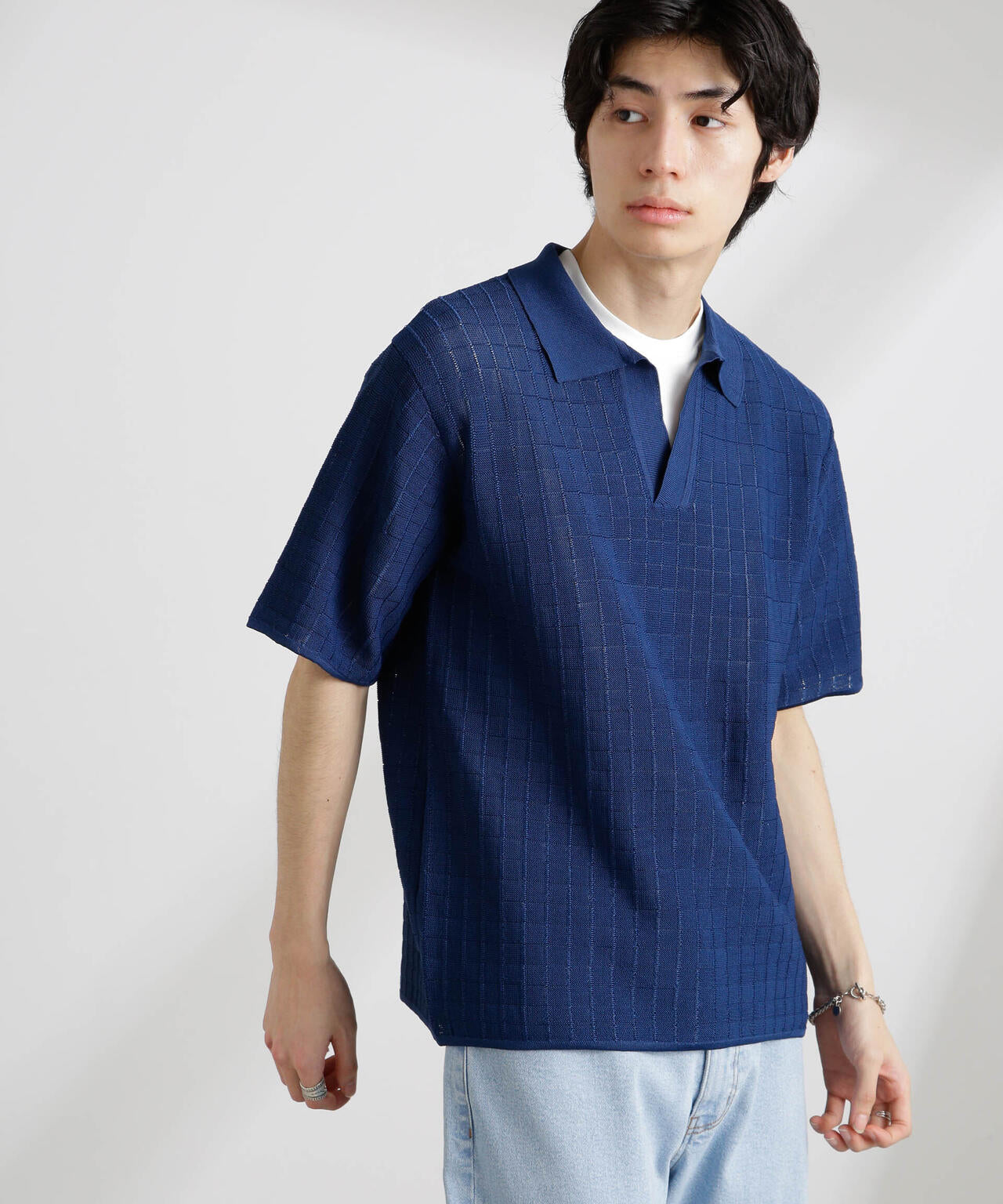 透かし編みスキッパーニット 半袖