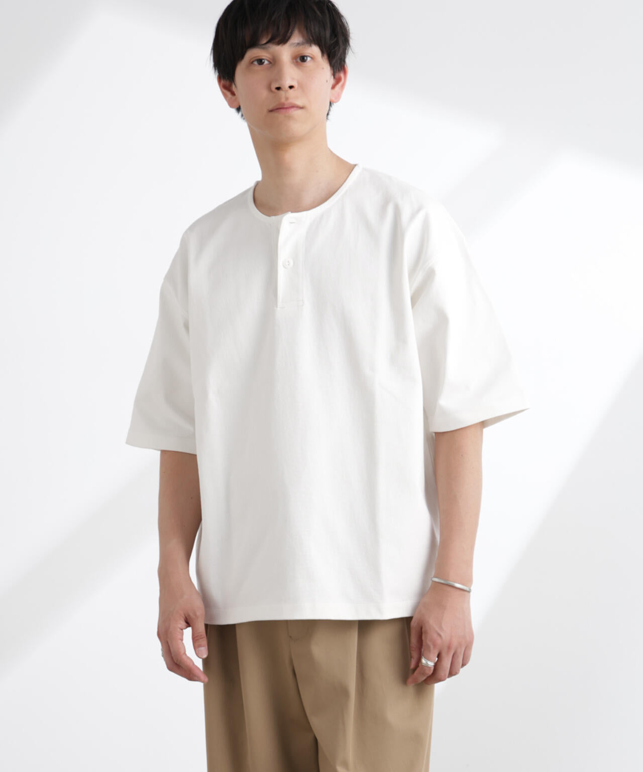 ヘビーオンスワイドヘンリーネックTシャツ 半袖