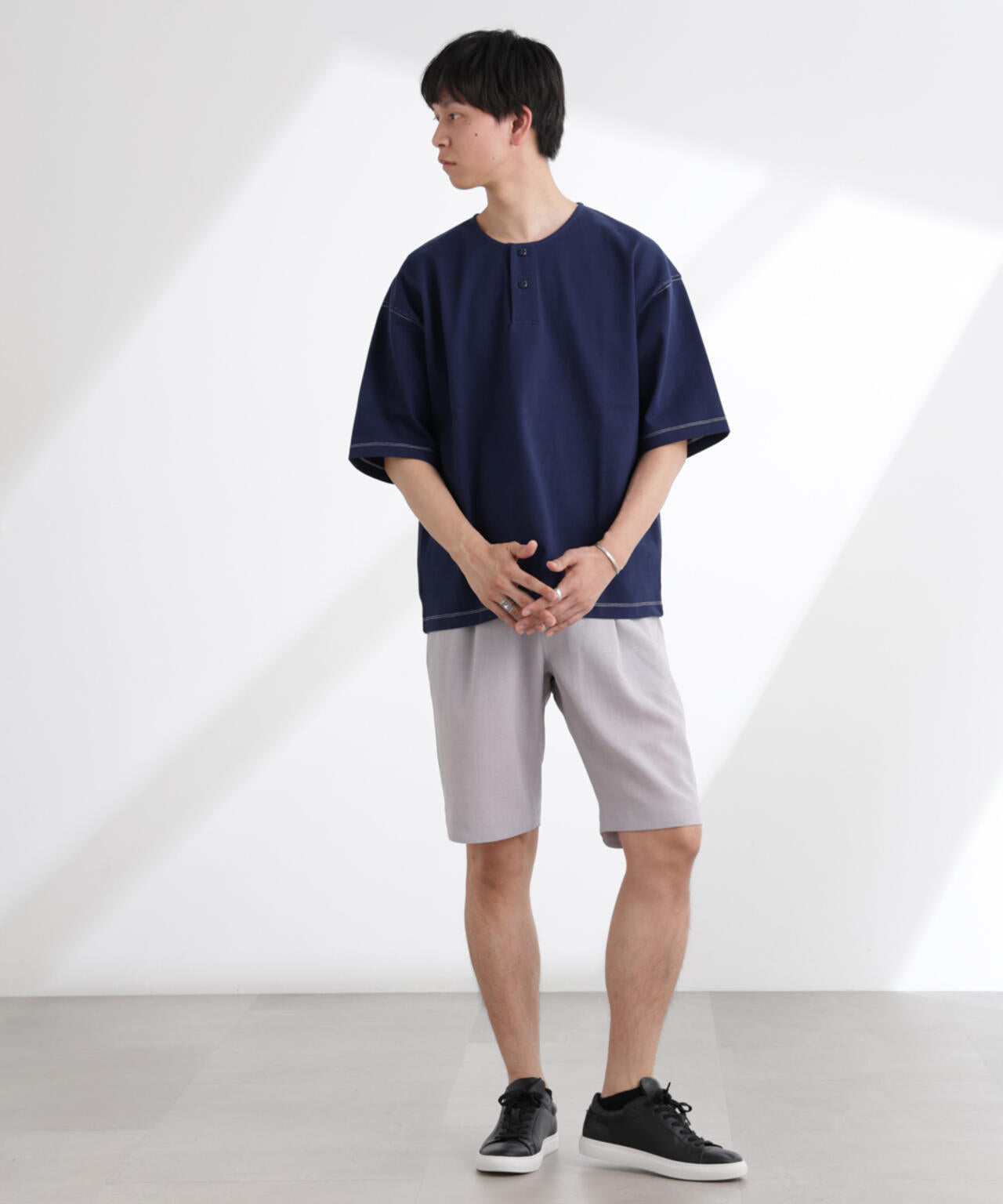 ヘビーオンスワイドヘンリーネックTシャツ 半袖
