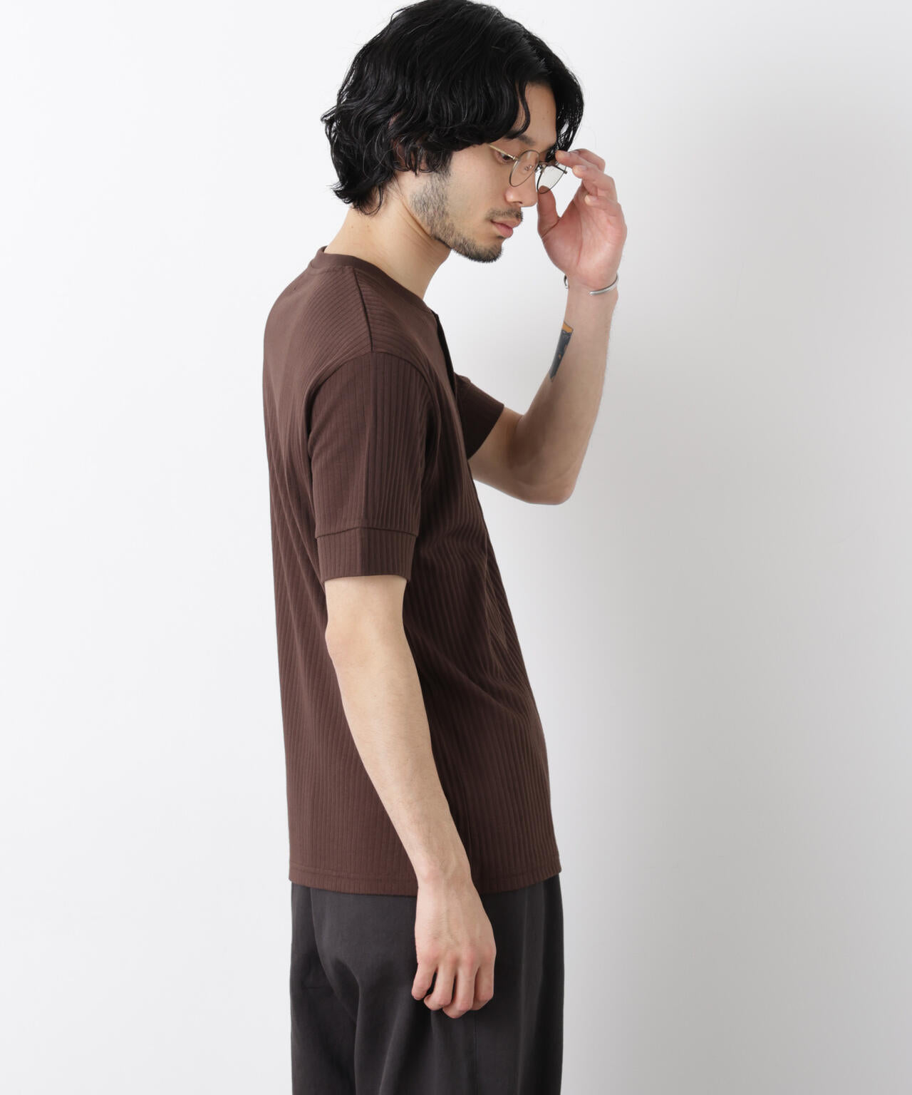 ワイドリブスタンダードヘンリーネックTシャツ 半袖