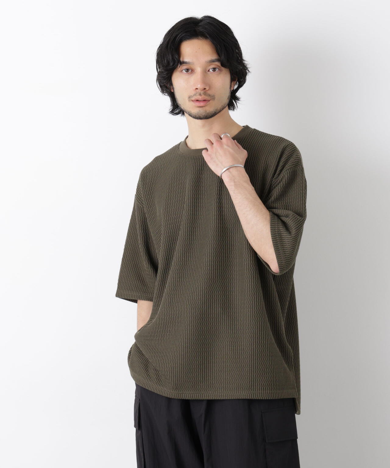 ジャガードニットソーTシャツ 半袖（セットアップ可）