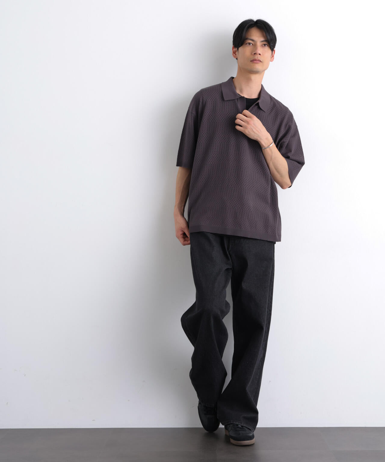 WEB限定/スキッパーテックニットポロシャツ/半袖