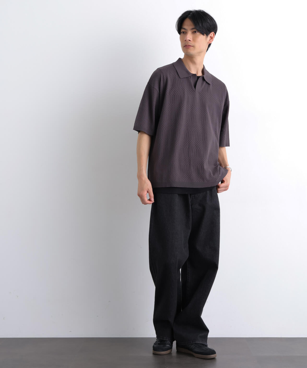 WEB限定/スキッパーテックニットポロシャツ/半袖