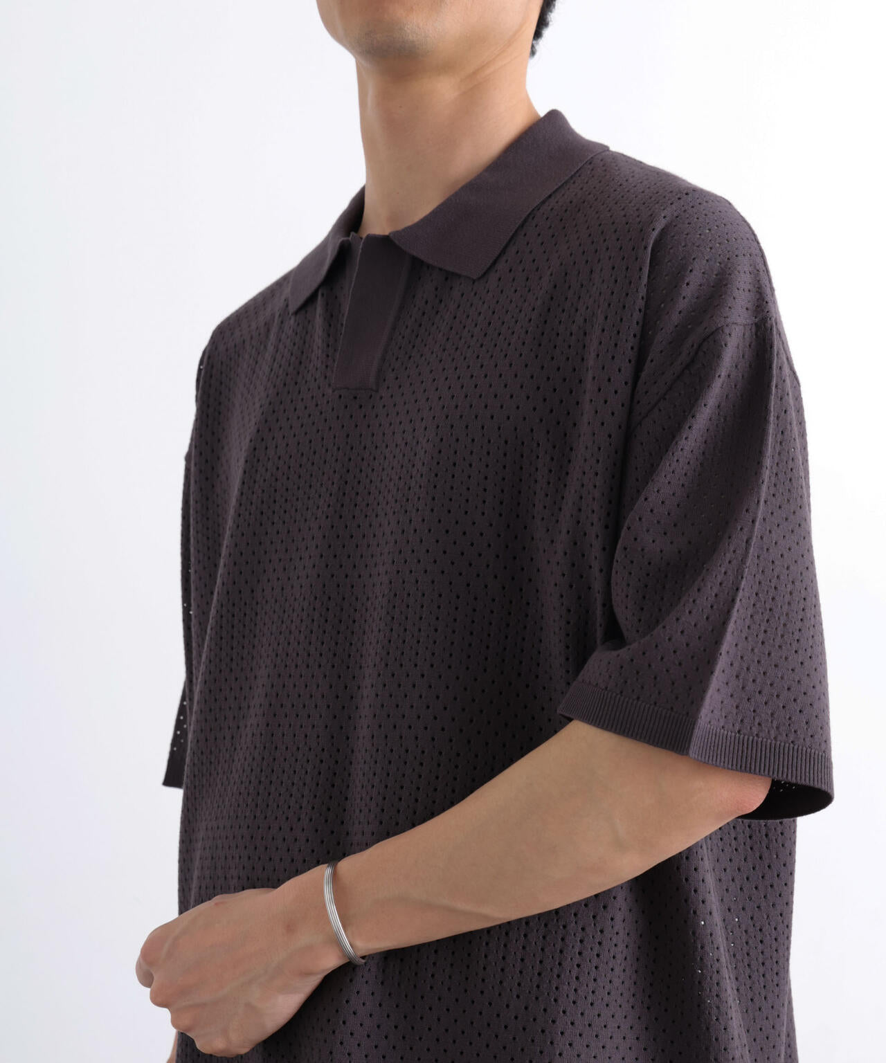 WEB限定/スキッパーテックニットポロシャツ/半袖