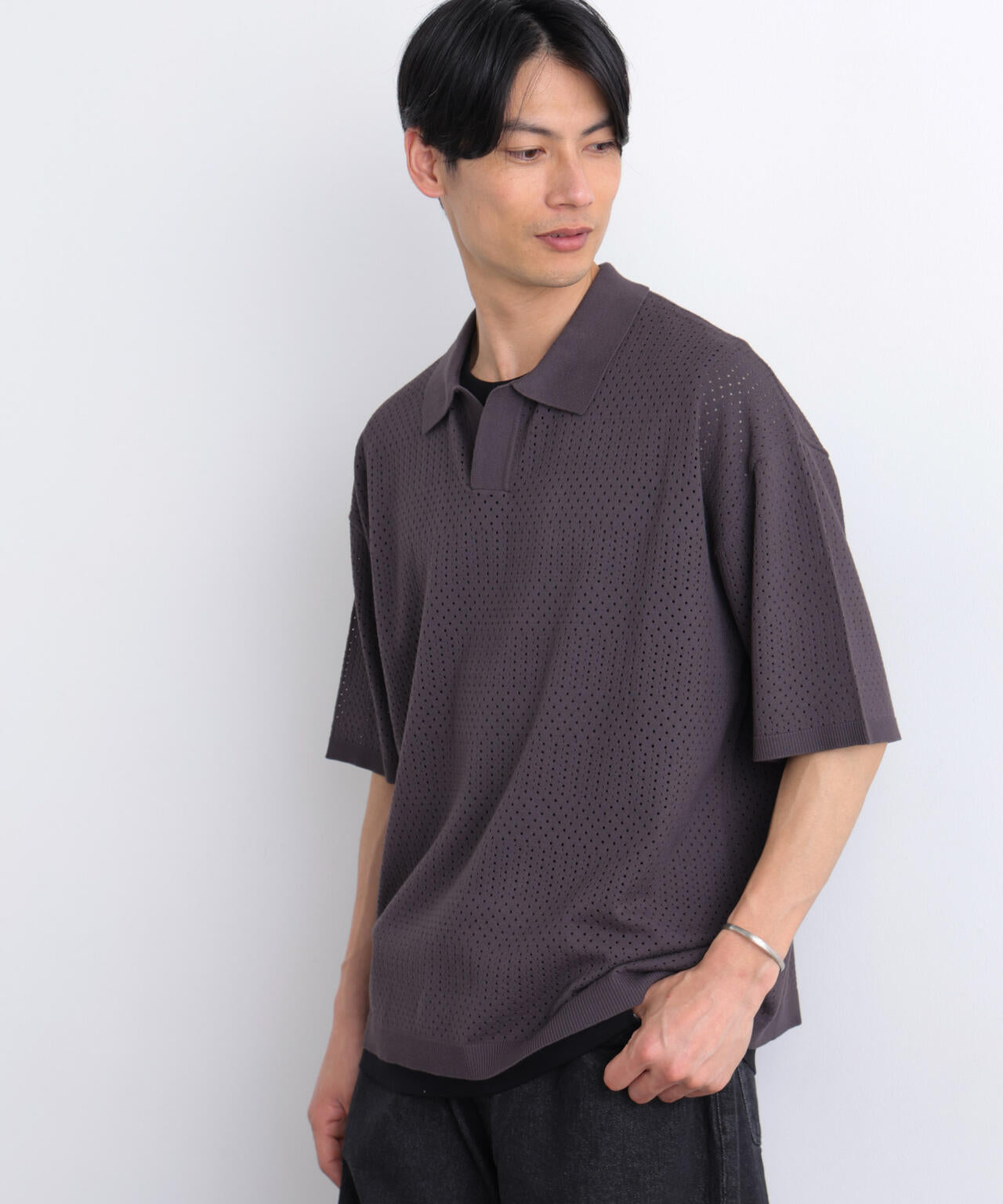 WEB限定/スキッパーテックニットポロシャツ/半袖