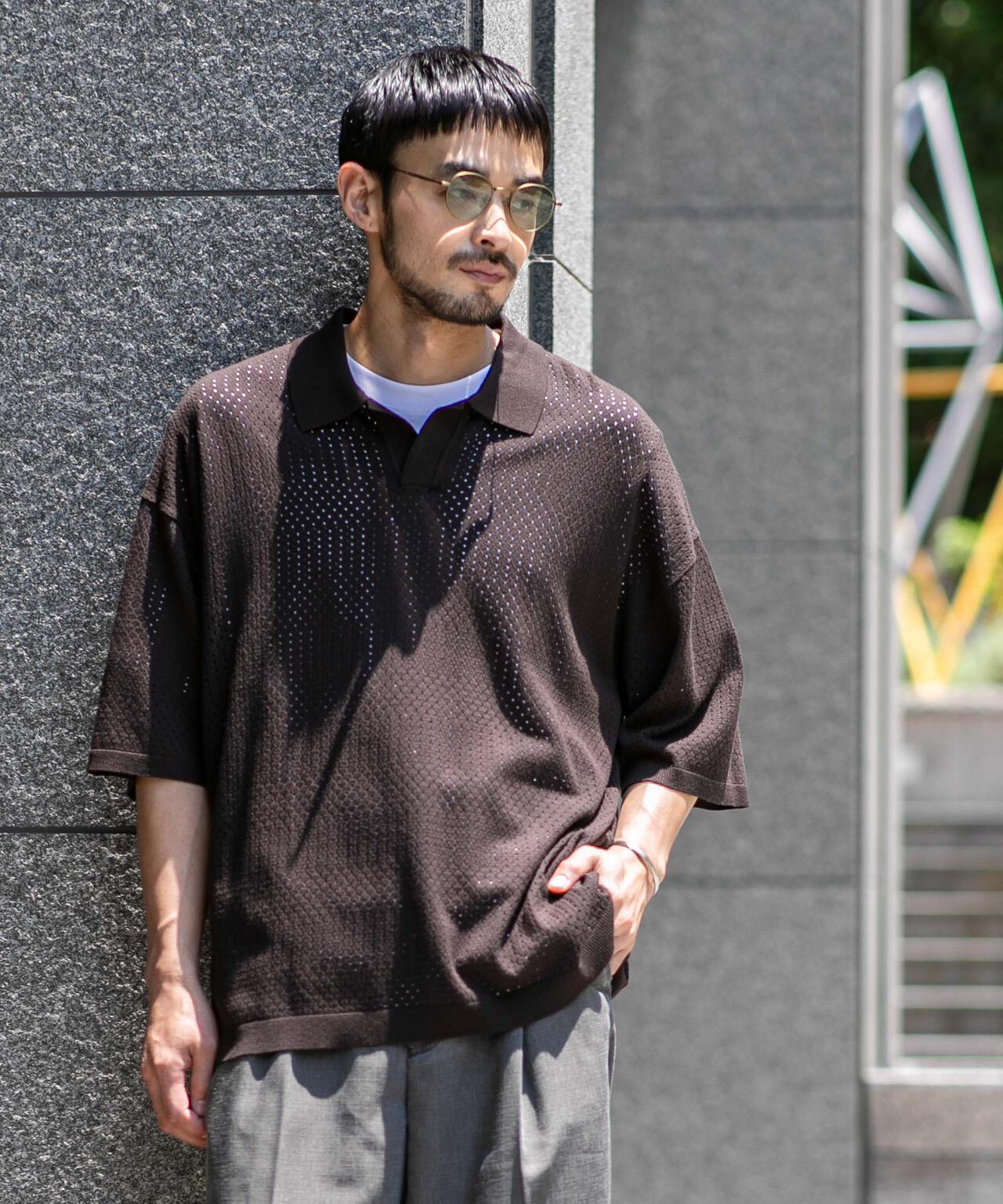 WEB限定/スキッパーテックニットポロシャツ/半袖
