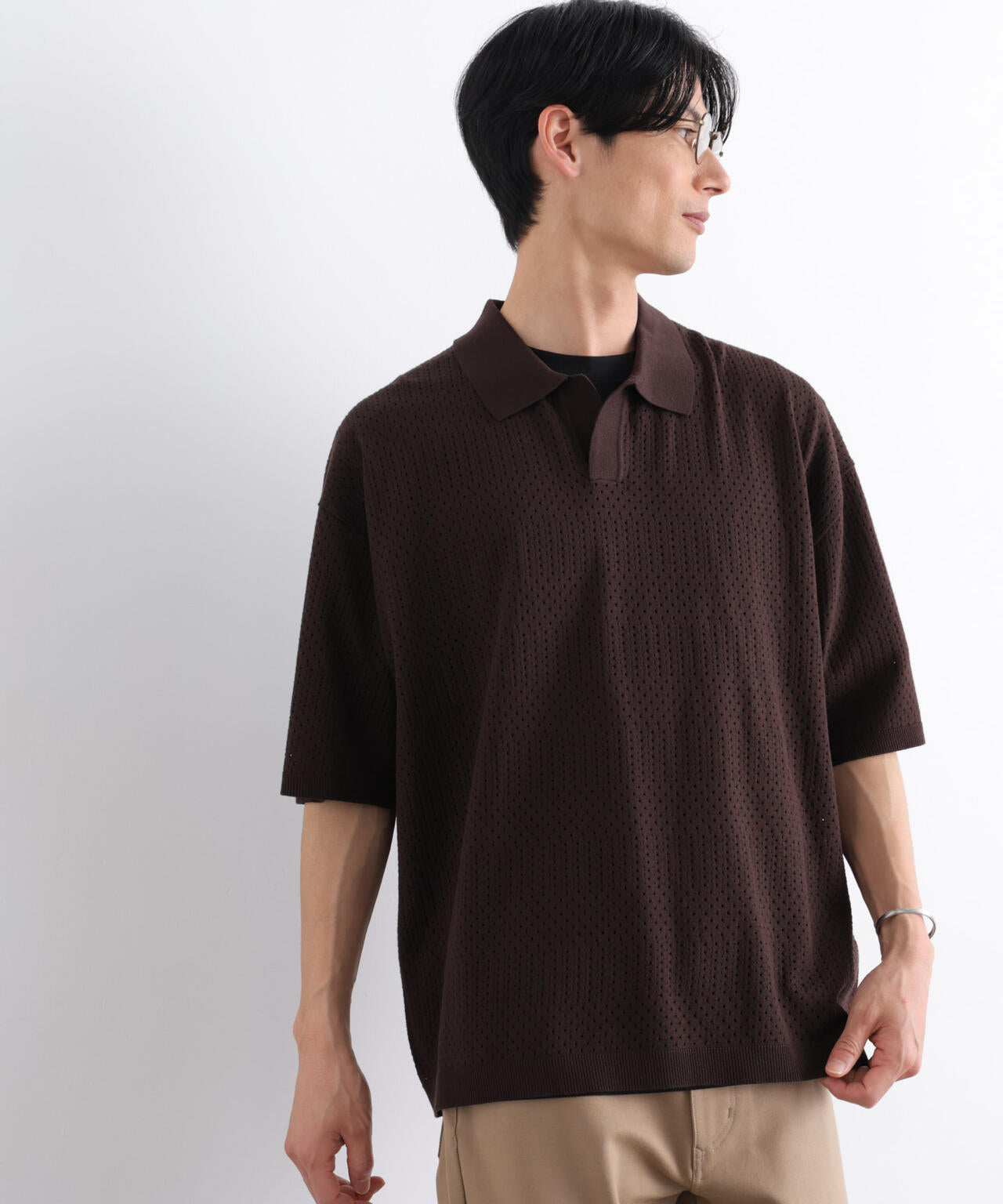 WEB限定/スキッパーテックニットポロシャツ/半袖