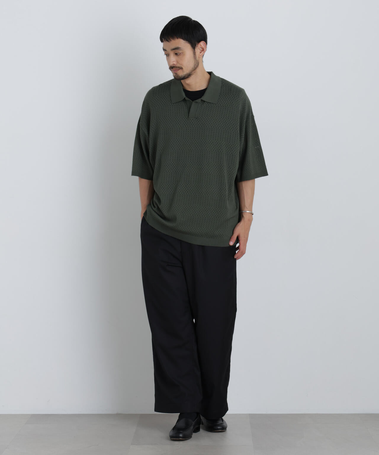 WEB限定/スキッパーテックニットポロシャツ/半袖