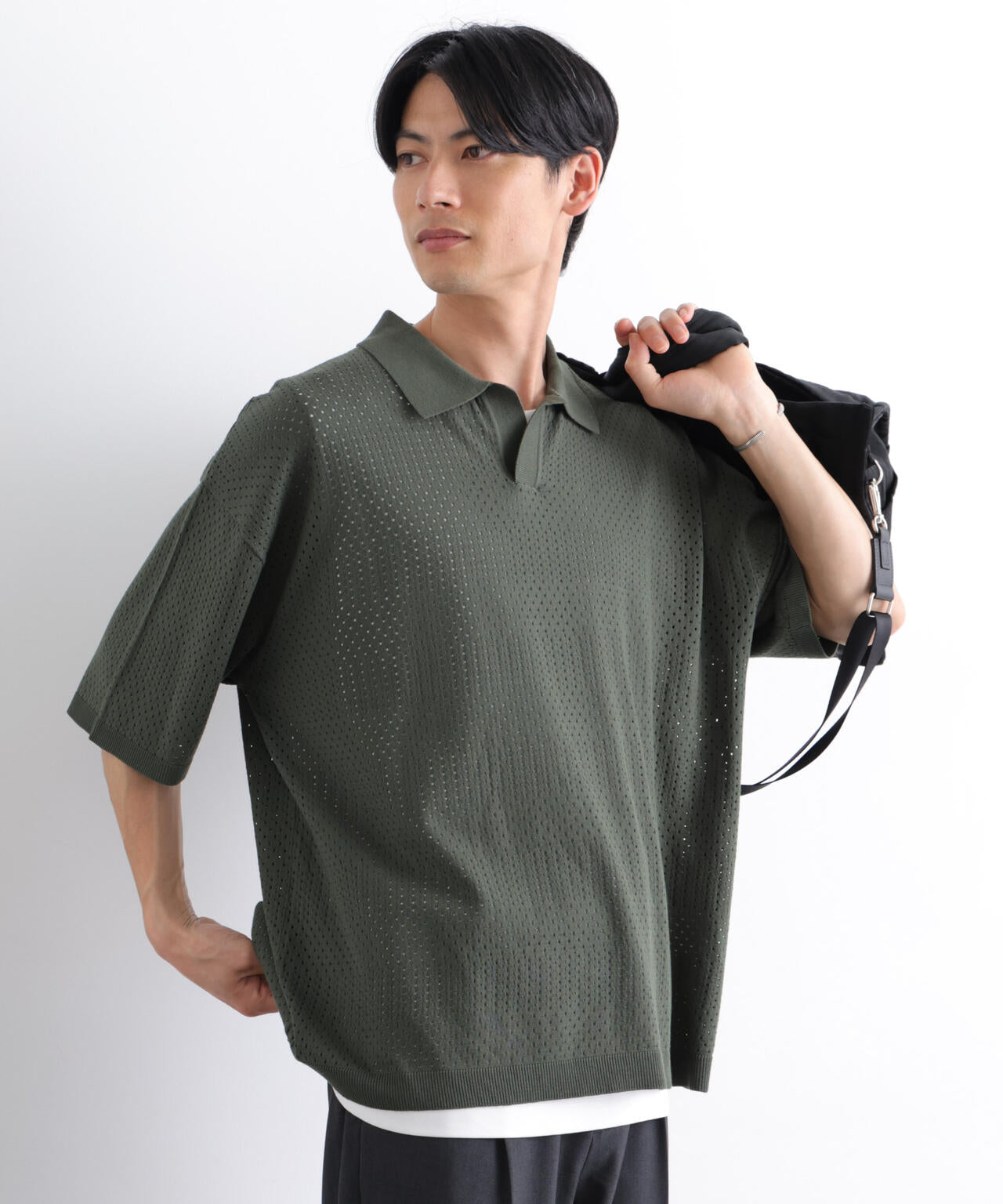 WEB限定/スキッパーテックニットポロシャツ/半袖