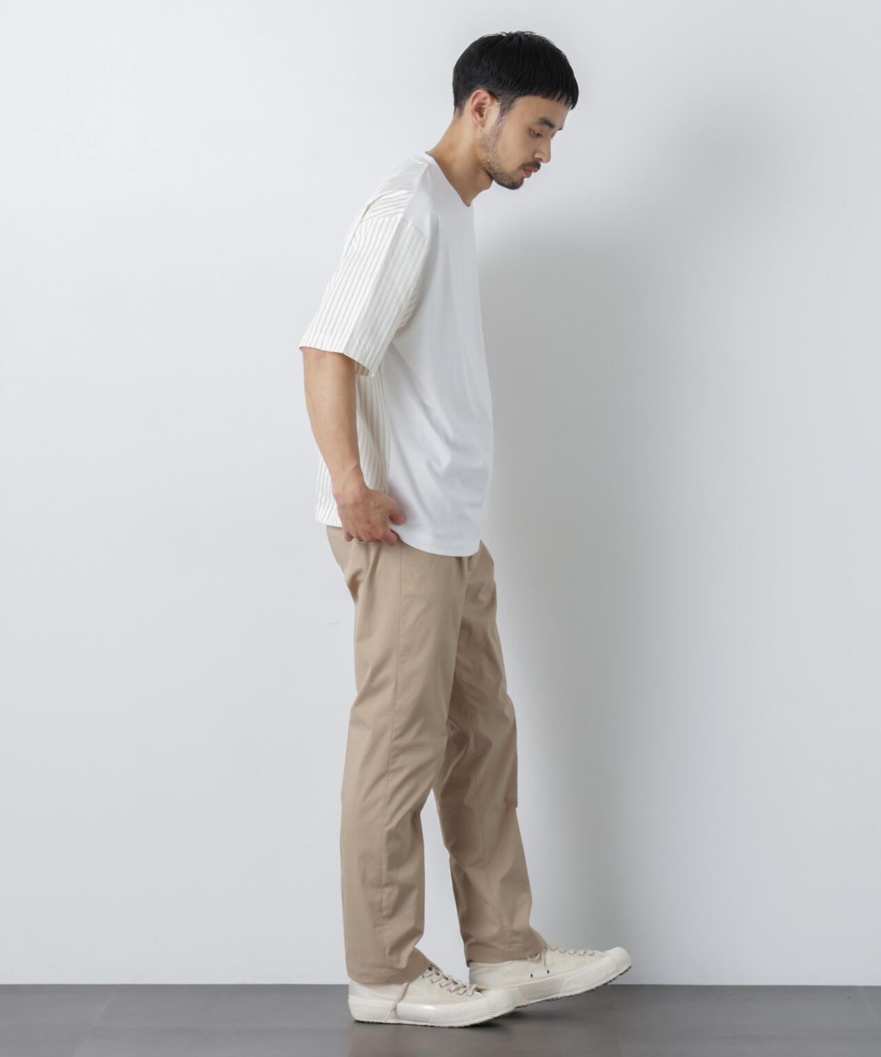 スムース布帛ドッキングTシャツ 半袖