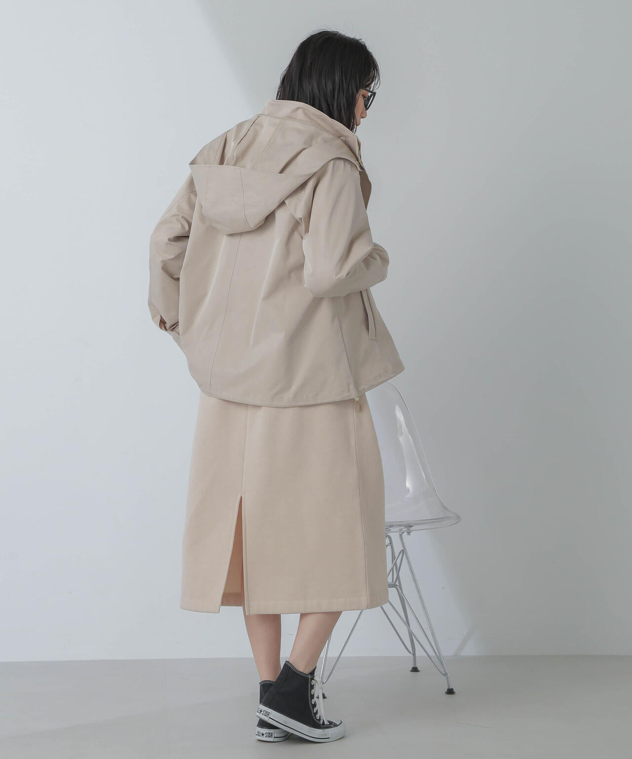 撥水＆花粉ガード加工フード取り外しスタンドカラーブルゾン